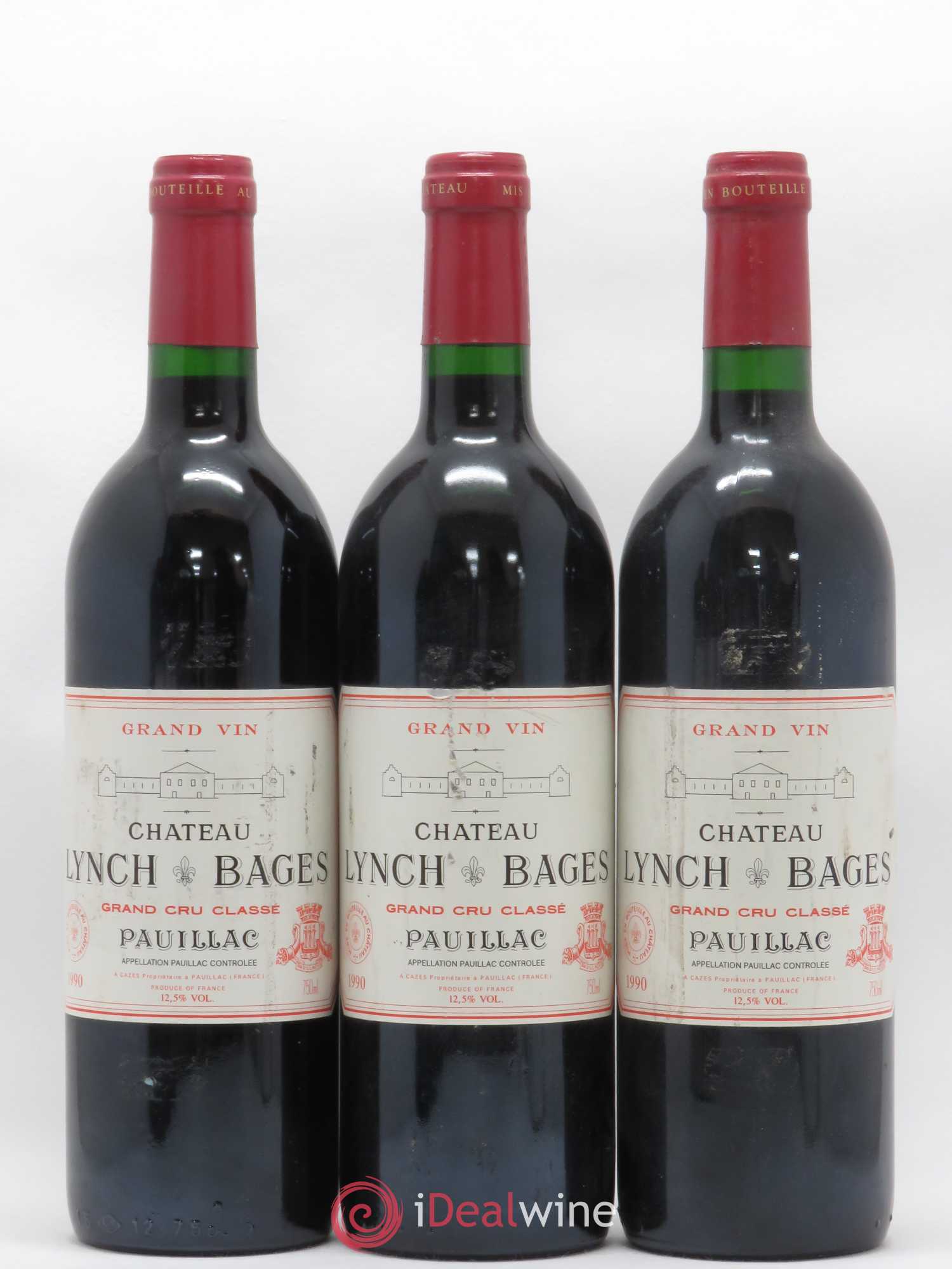 Château Lynch Bages 5ème Grand Cru Classé 1990 - Lot de 3 bouteilles - 0