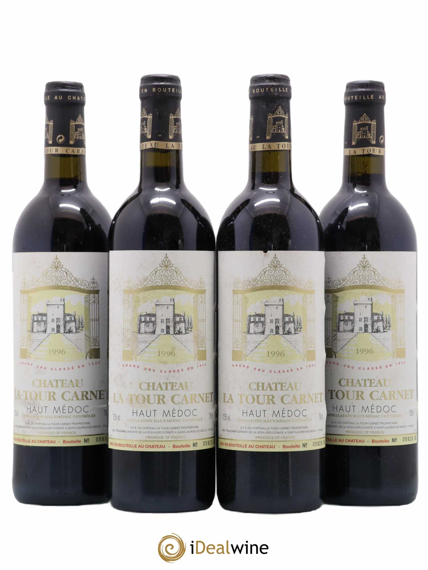 Château la Tour Carnet 4ème Grand Cru Classé 1996 - Lot de 4 bouteilles - 0