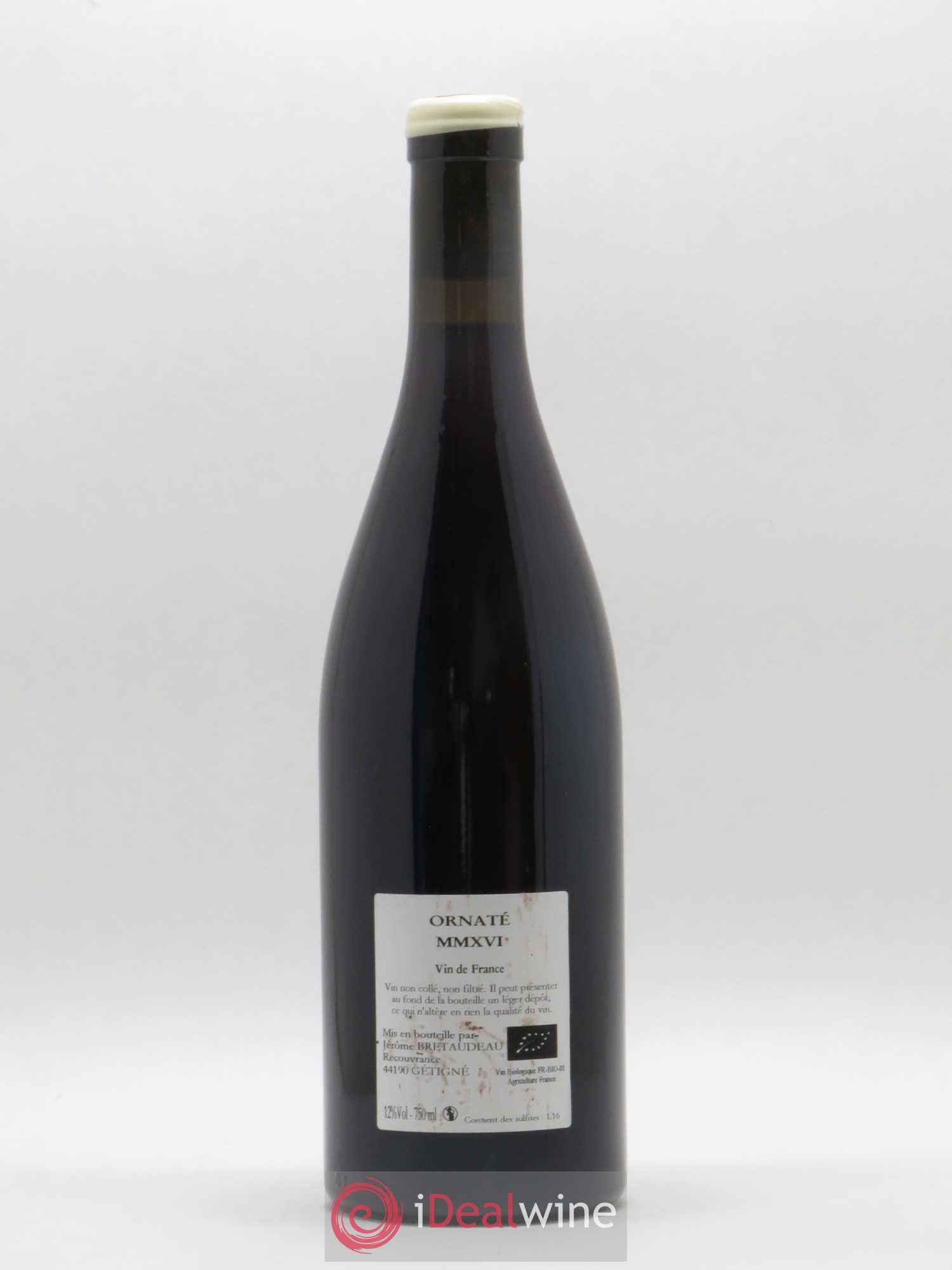 Vin de France Merlot Ornaté Jérôme Bretaudeau - Domaine de Bellevue  (sans prix de réserve) 2016 - Lot de 1 bouteille - 1