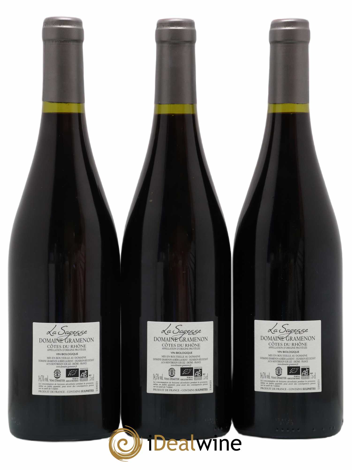 Côtes-du-Rhône La Sagesse Gramenon (Domaine)  (no reserve) 2021 - Lot of 3 bottles - 1