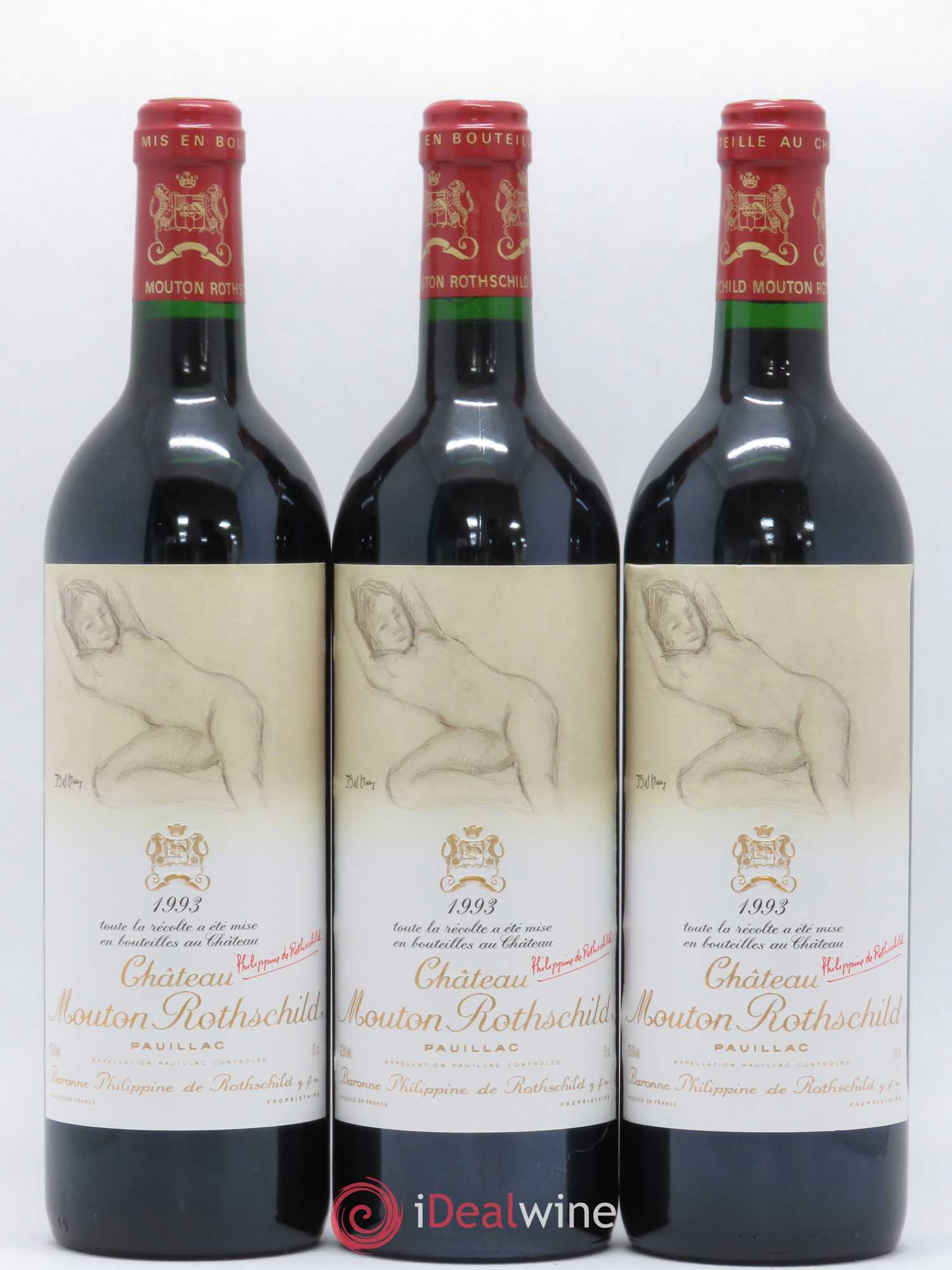 Château Mouton Rothschild 1er Grand Cru Classé 1993 - Lot de 3 bouteilles - 0