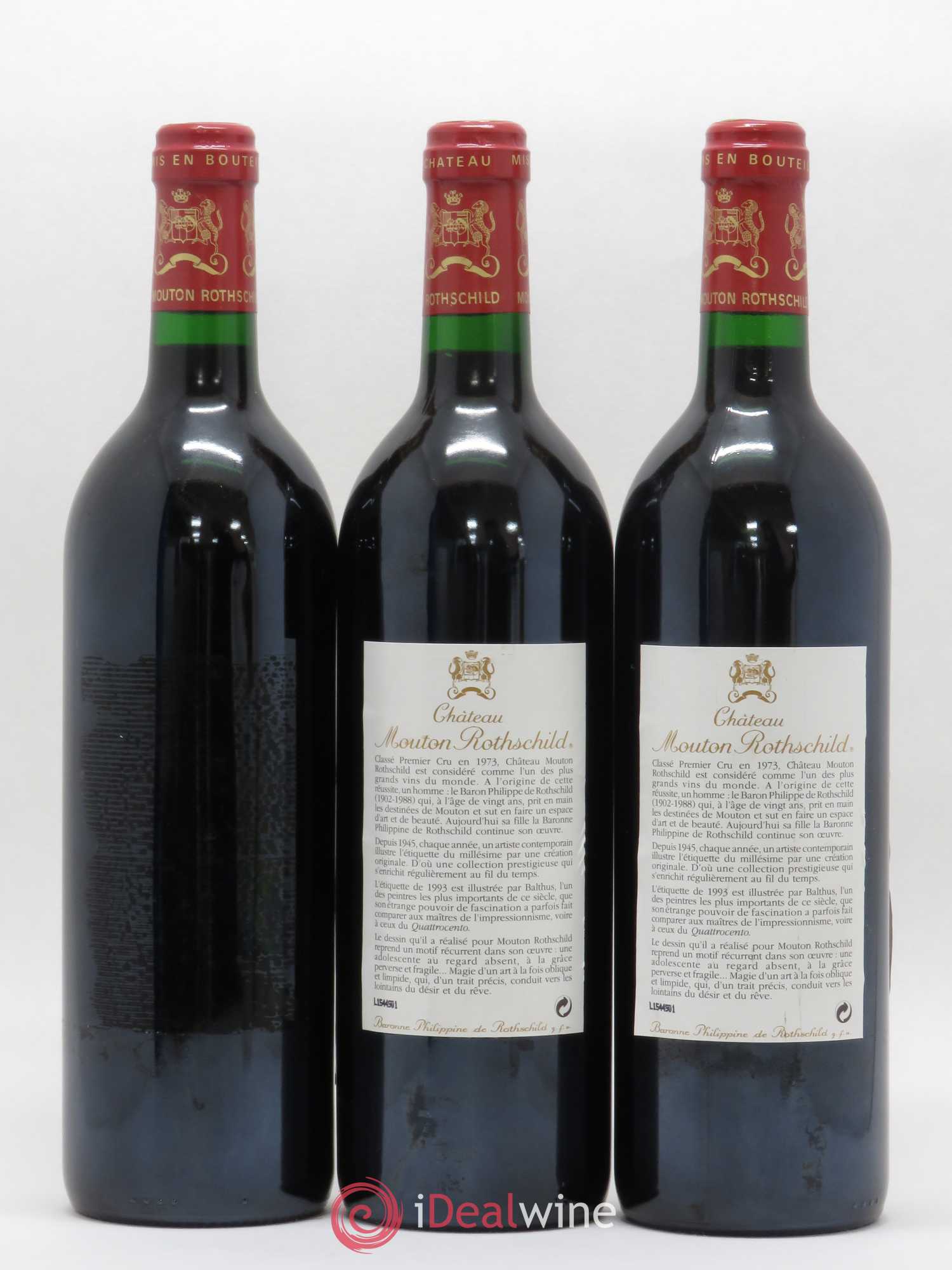 Château Mouton Rothschild 1er Grand Cru Classé 1993 - Lot de 3 bouteilles - 1