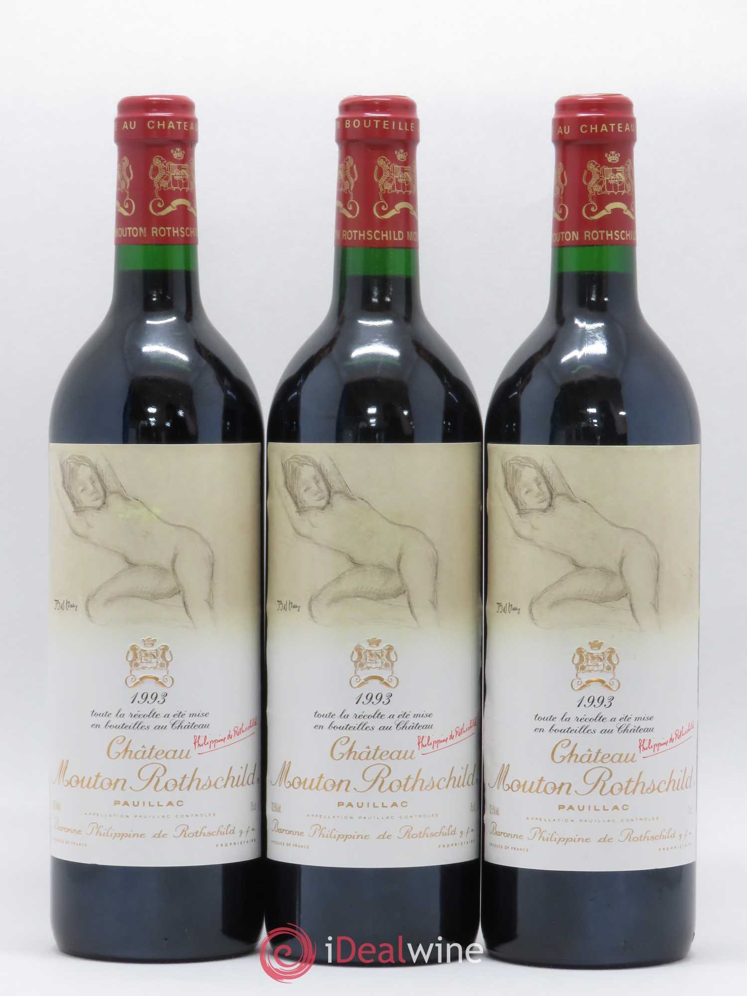 Château Mouton Rothschild 1er Grand Cru Classé 1993 - Lot de 3 bouteilles - 0