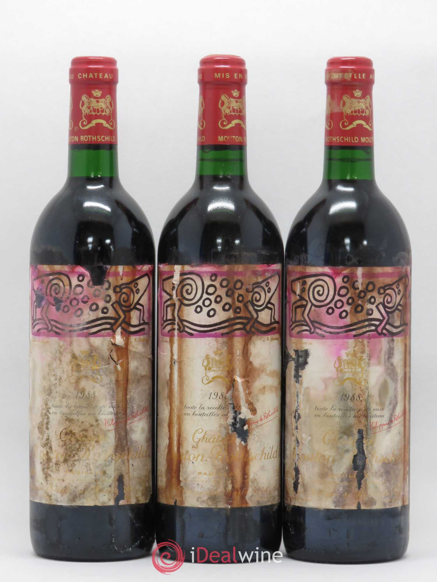 Château Mouton Rothschild 1er Grand Cru Classé 1988 - Lot de 3 bouteilles - 0