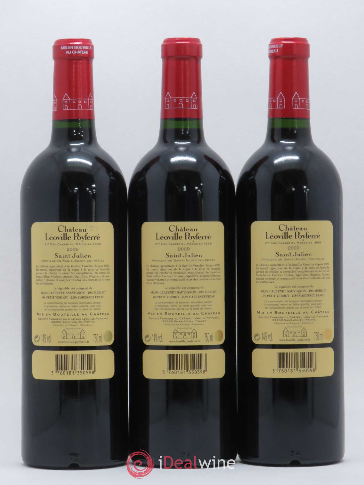 Château Léoville Poyferré 2ème Grand Cru Classé 2009 - Lot de 3 bouteilles - 1