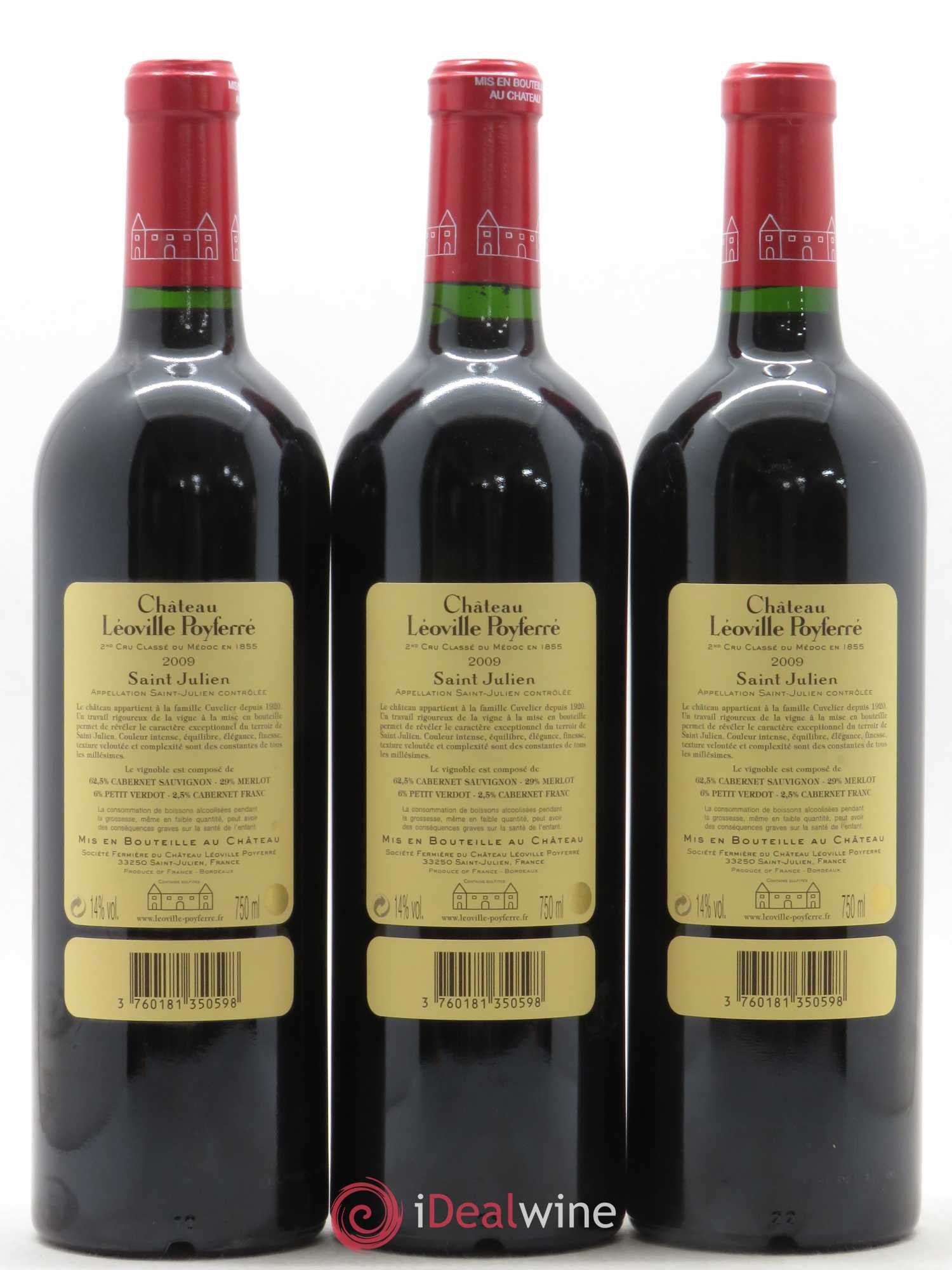 Château Léoville Poyferré 2ème Grand Cru Classé 2009 - Lot de 3 bouteilles - 1
