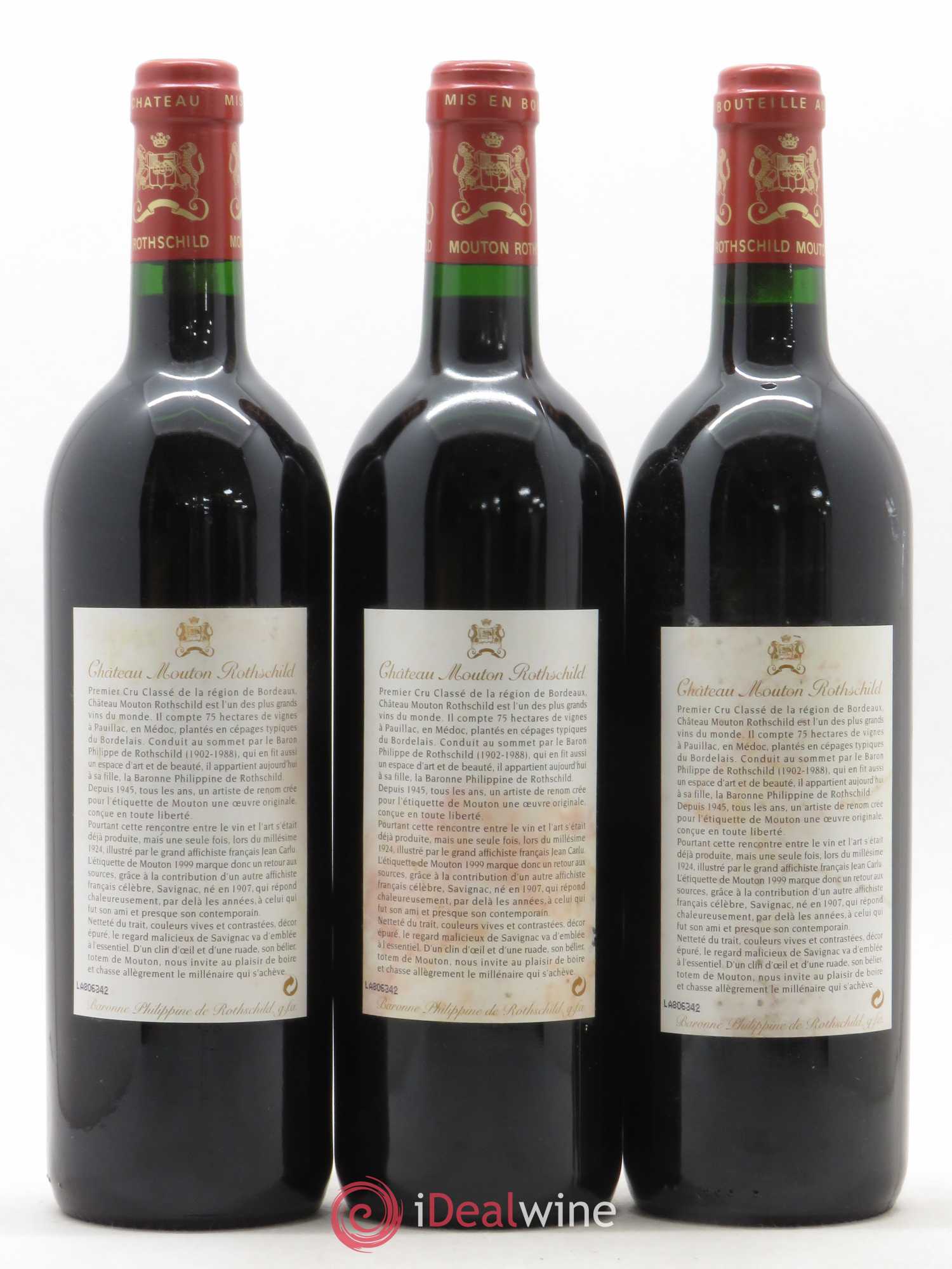 Château Mouton Rothschild 1er Grand Cru Classé 1999 - Lot de 3 bouteilles - 1