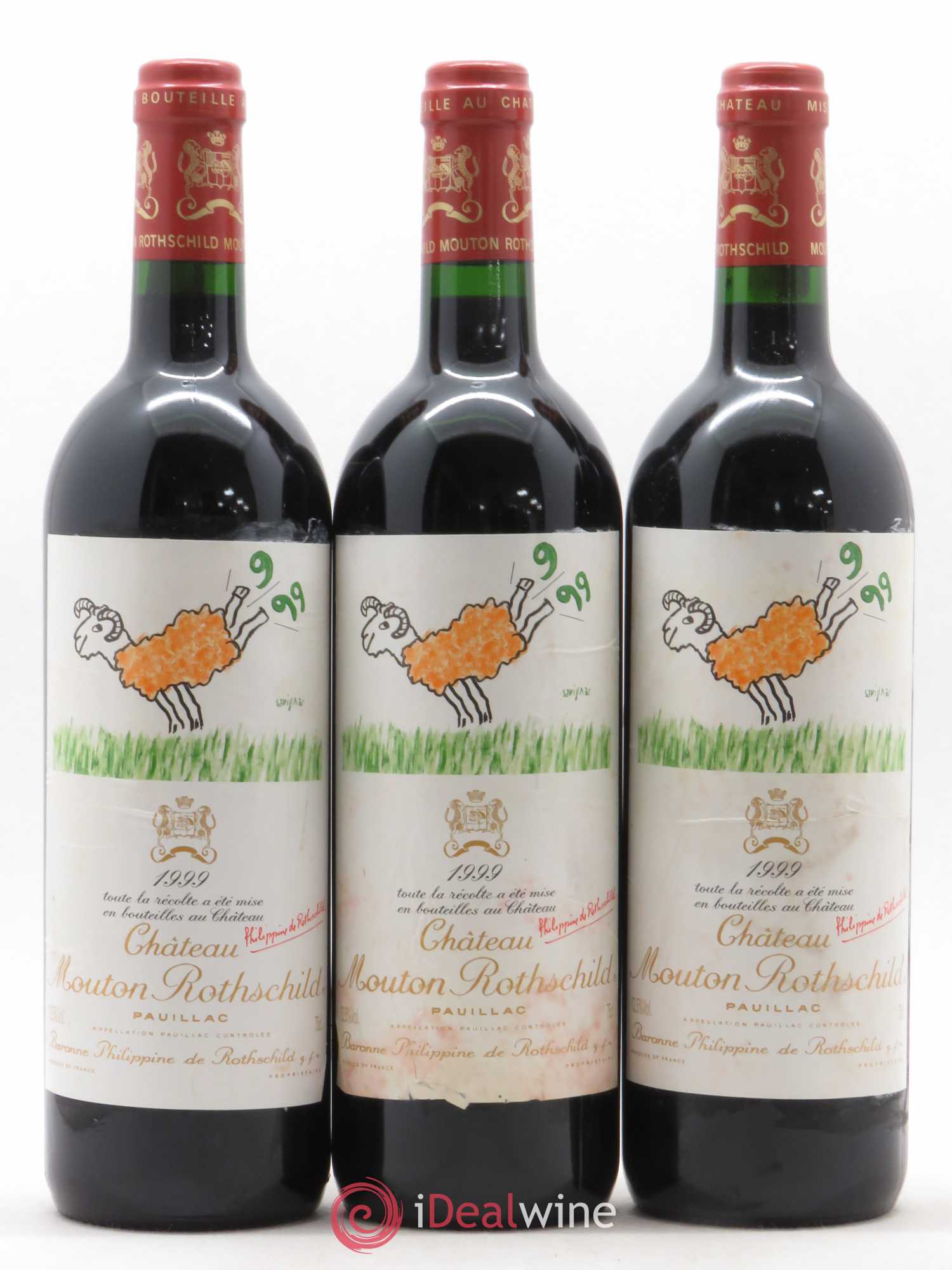 Château Mouton Rothschild 1er Grand Cru Classé 1999 - Lot de 3 bouteilles - 0