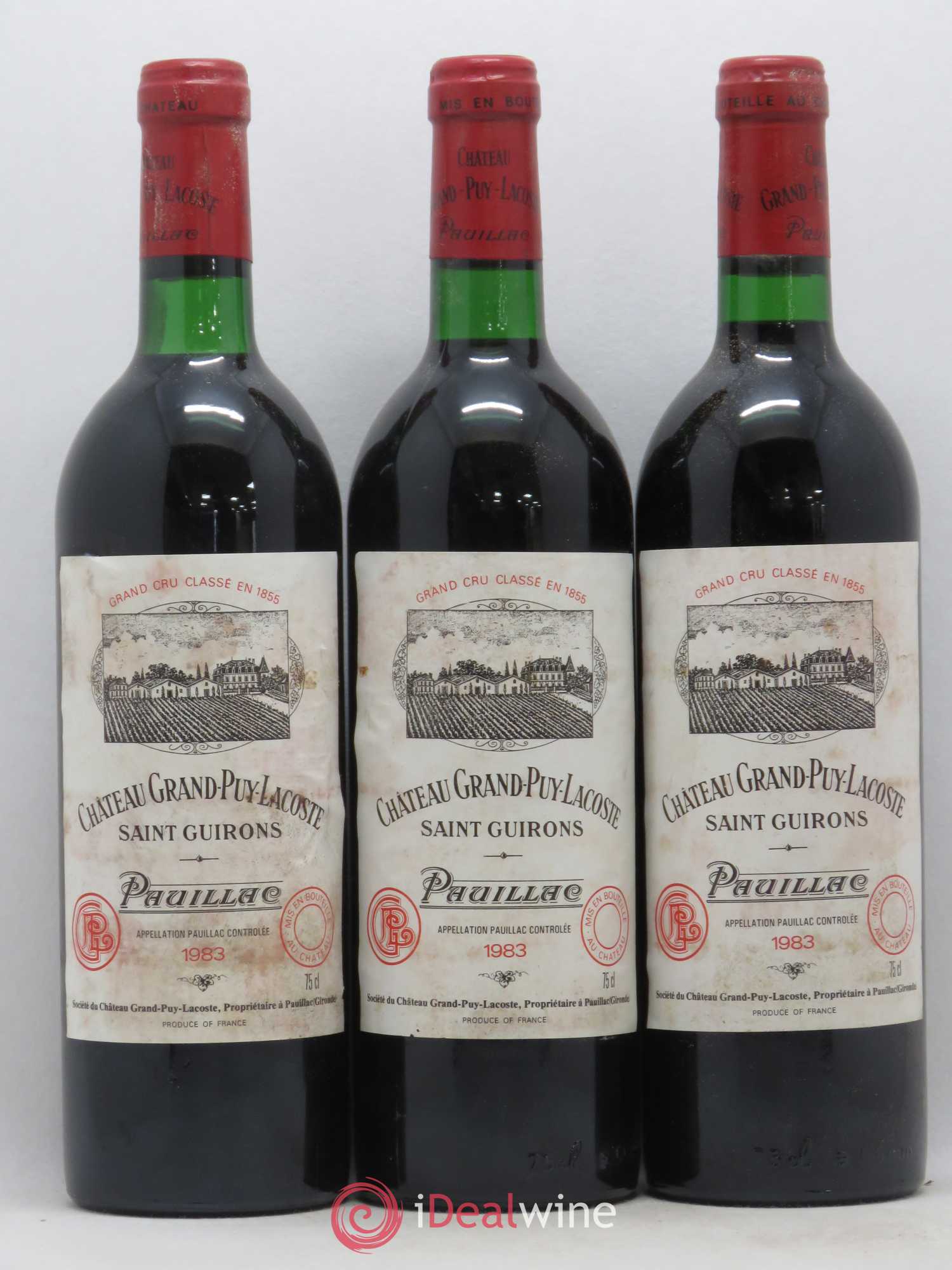 Château Grand Puy Lacoste 5ème Grand Cru Classé 1983 - Lot de 3 bouteilles - 0