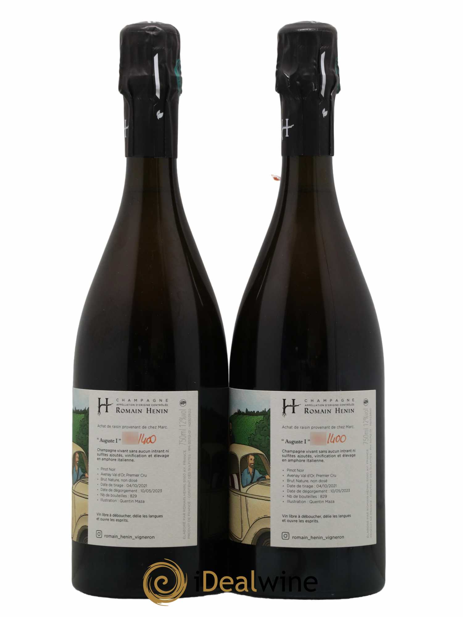 Champagne Brut Nature 1er Cru Auguste I Romain Henin - Lot of 2 bottles - 1
