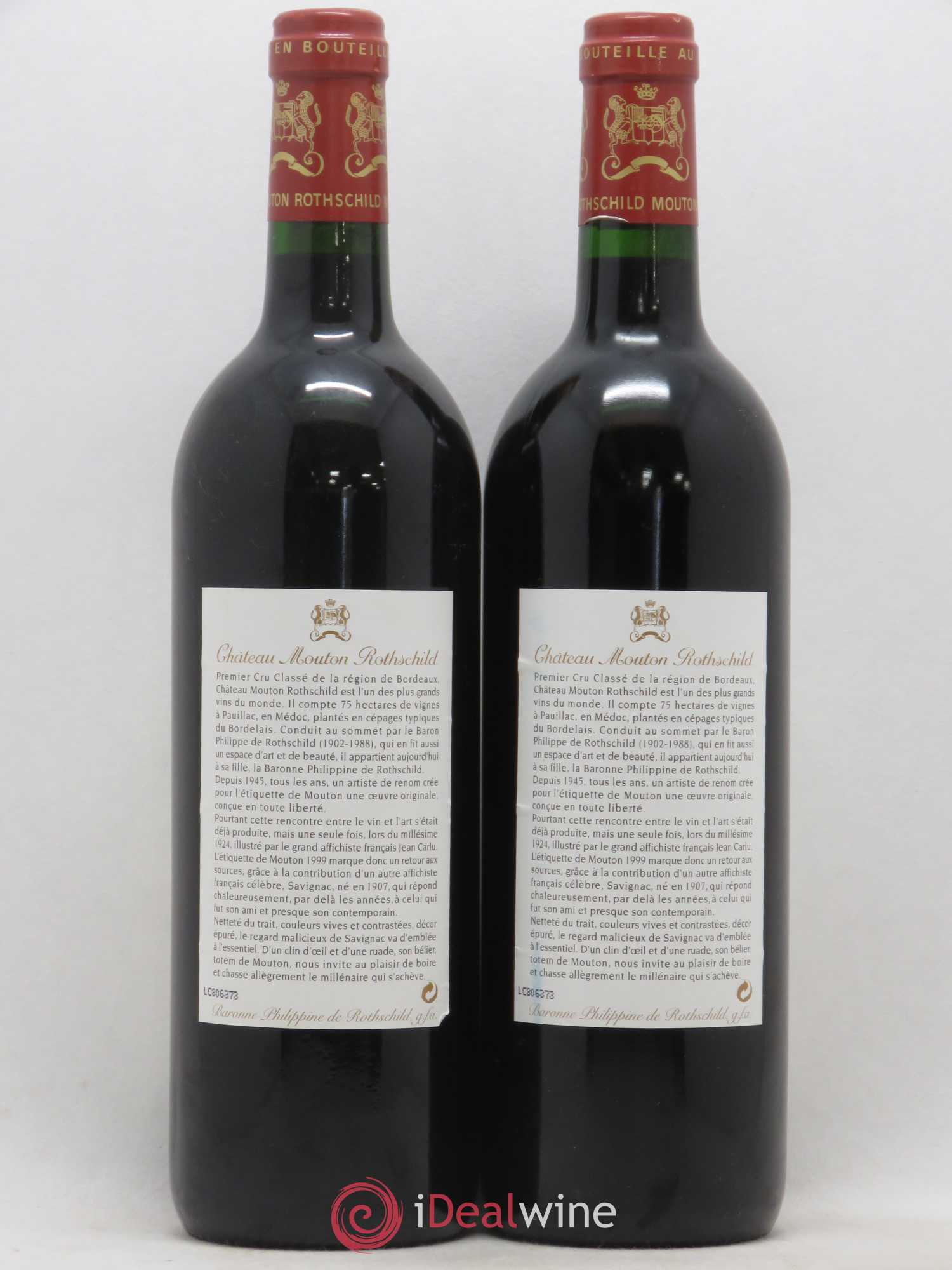 Château Mouton Rothschild 1er Grand Cru Classé 1999 - Lot de 2 bouteilles - 1