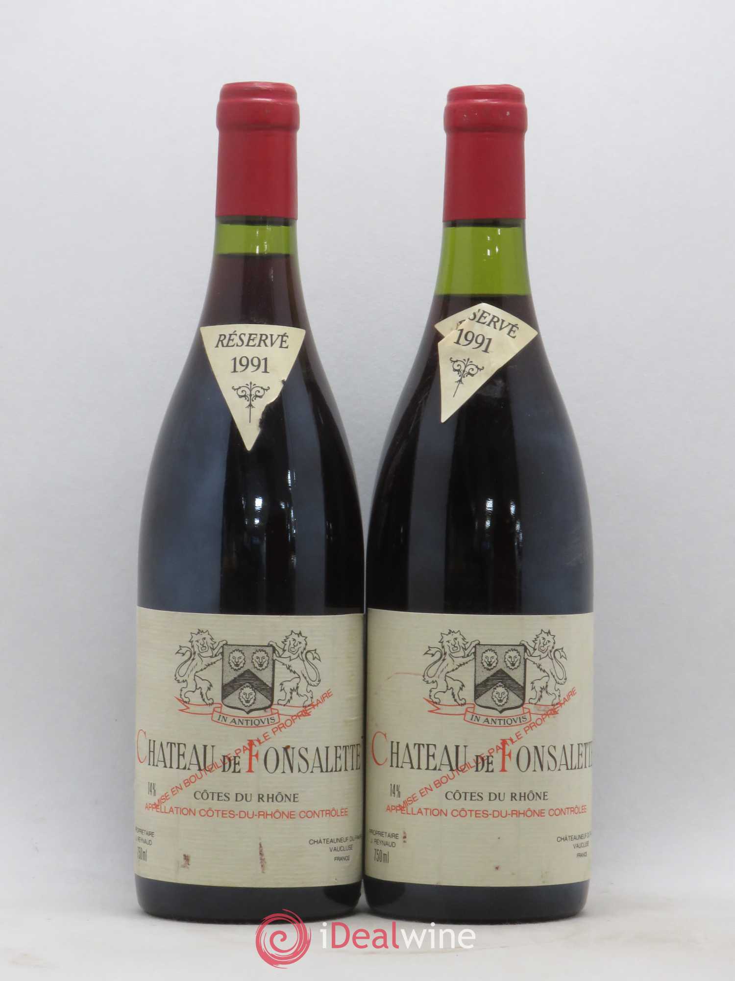 Côtes-du-Rhône Château de Fonsalette Emmanuel Reynaud 1991 - Lot de 2 bouteilles - 0