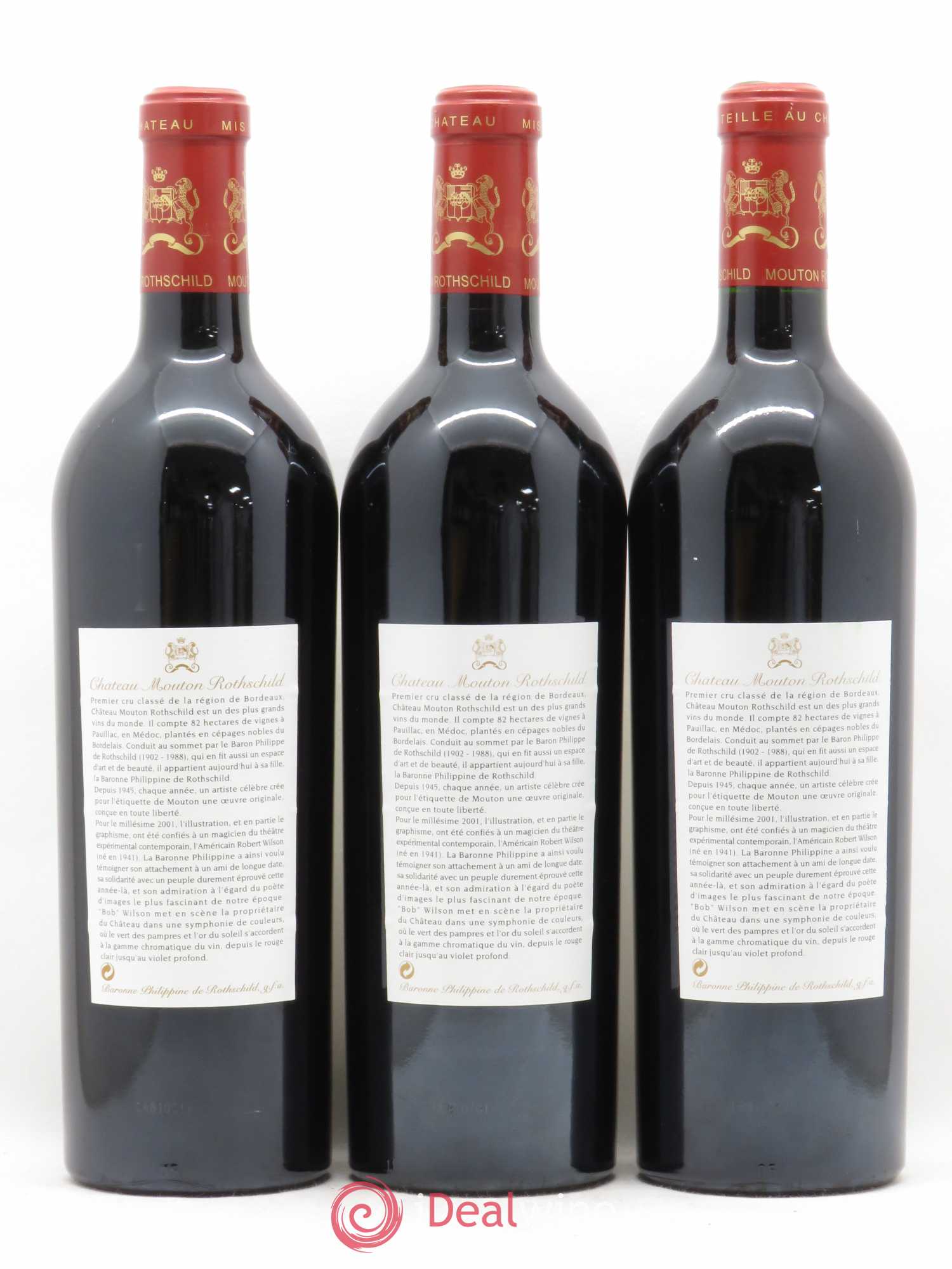 Château Mouton Rothschild 1er Grand Cru Classé 2001 - Lot de 3 bouteilles - 1