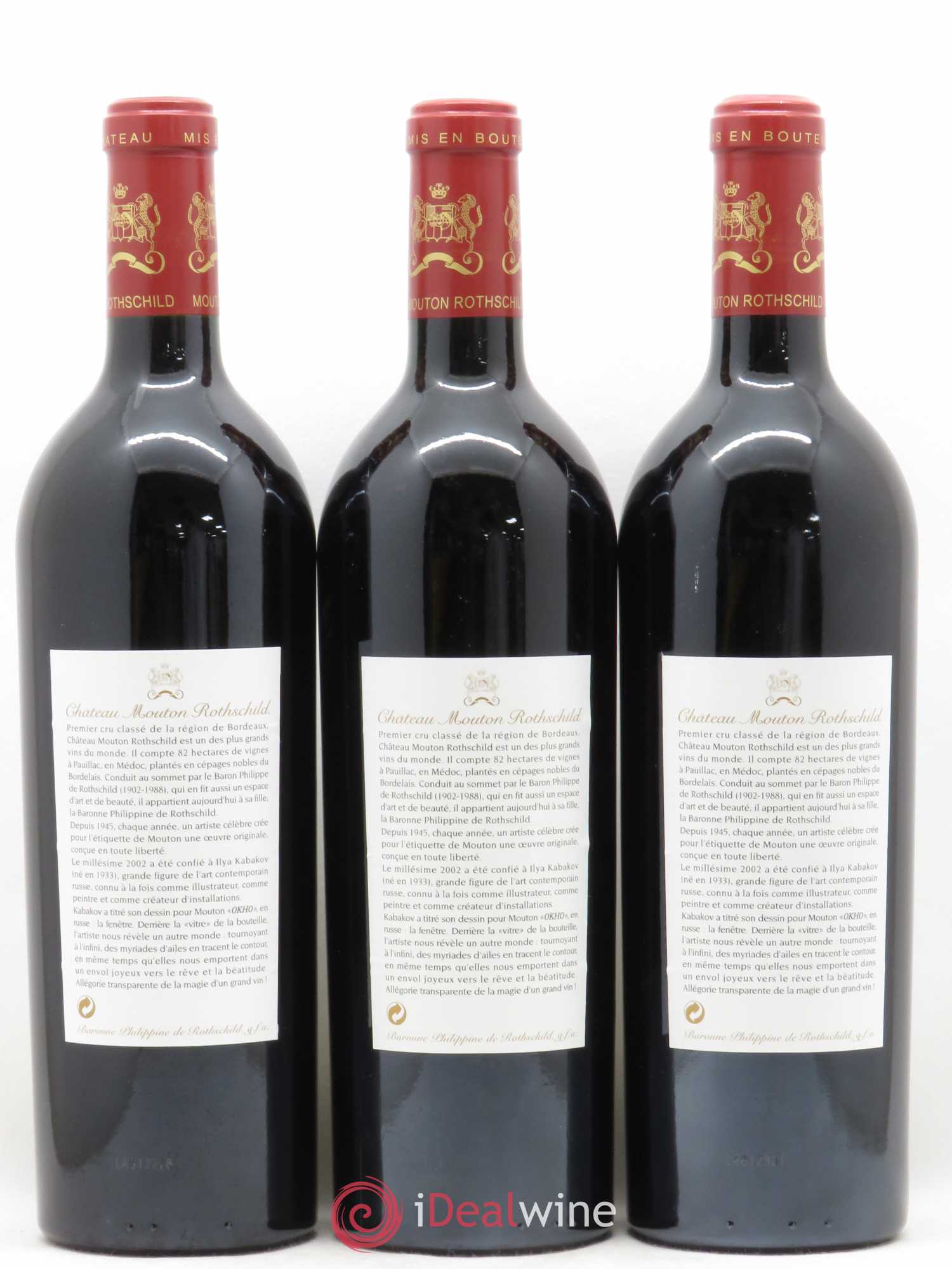 Château Mouton Rothschild 1er Grand Cru Classé 2002 - Lot de 3 bouteilles - 1