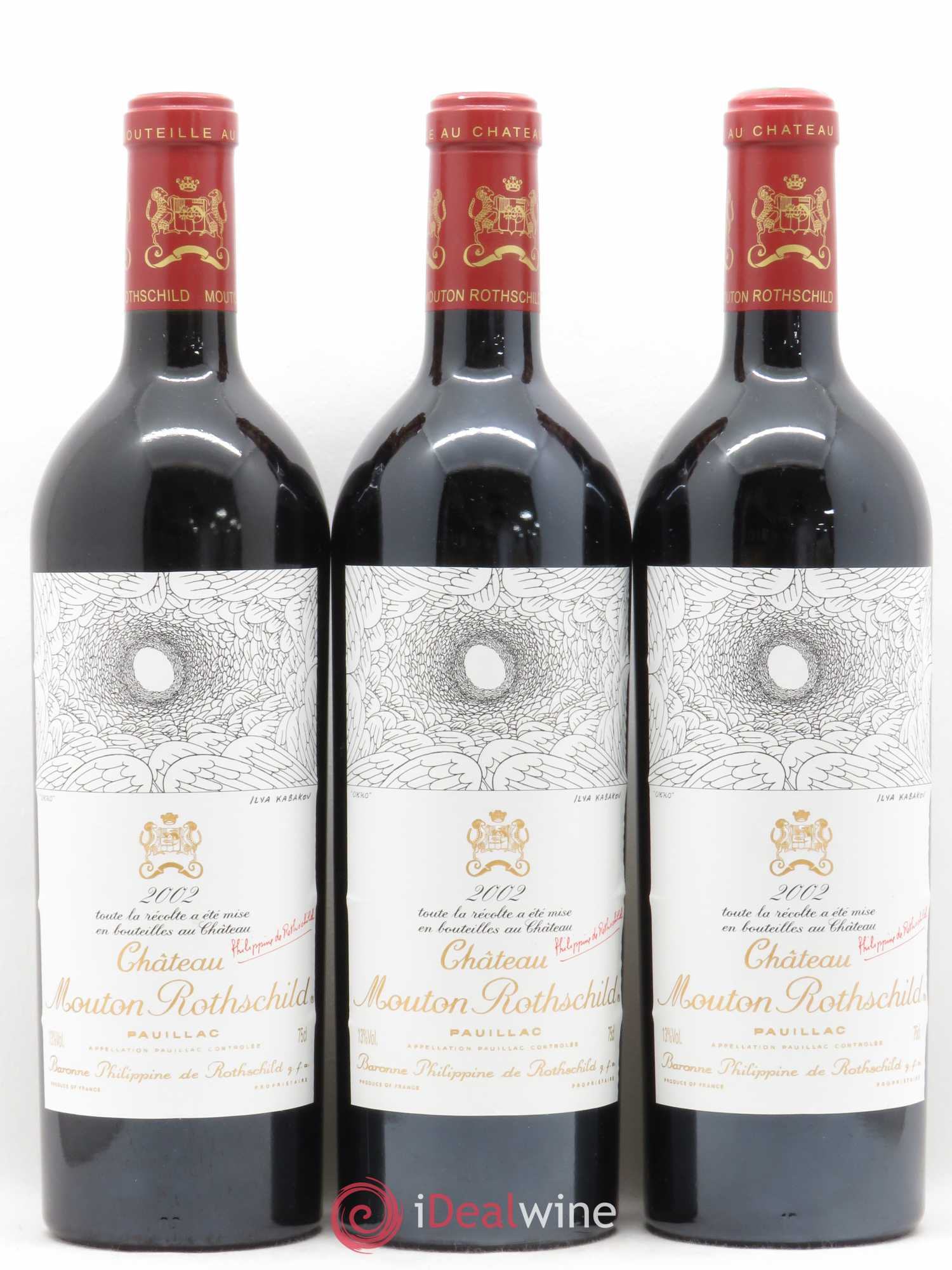Château Mouton Rothschild 1er Grand Cru Classé 2002 - Lot de 3 bouteilles - 0
