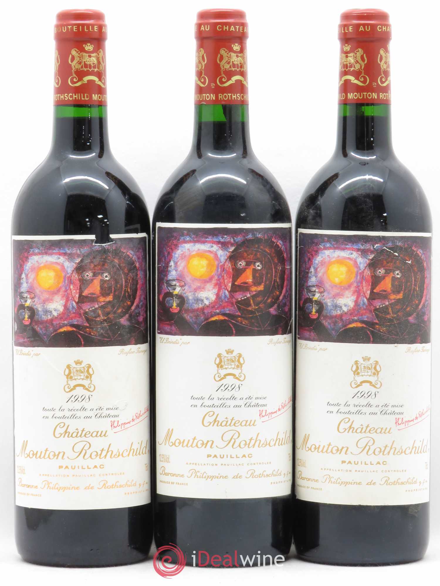 Château Mouton Rothschild 1er Grand Cru Classé 1998 - Lot de 3 bouteilles - 0