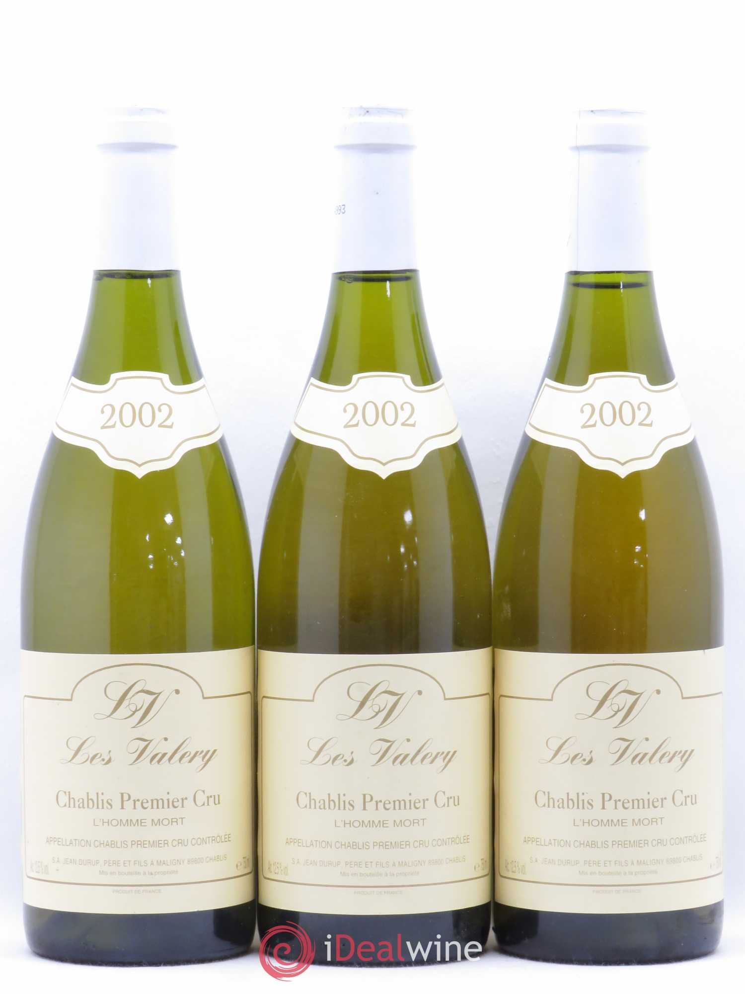 Chablis 1er Cru L'homme Mort Les Valery Jean Durup 2002 - Posten von 3 Flaschen - 0