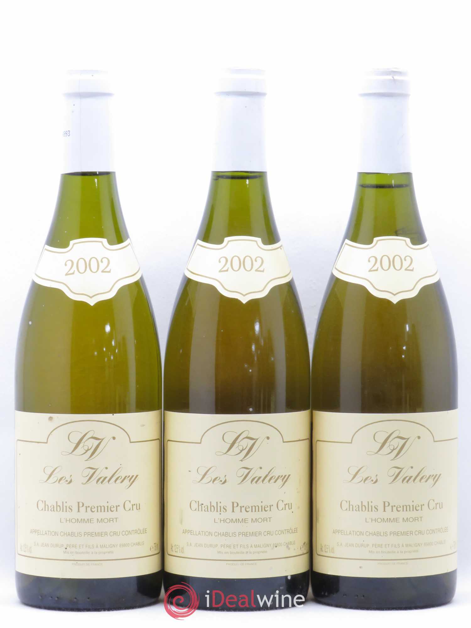 Chablis 1er Cru L'homme Mort Les Valery Jean Durup 2002 - Posten von 3 Flaschen - 0