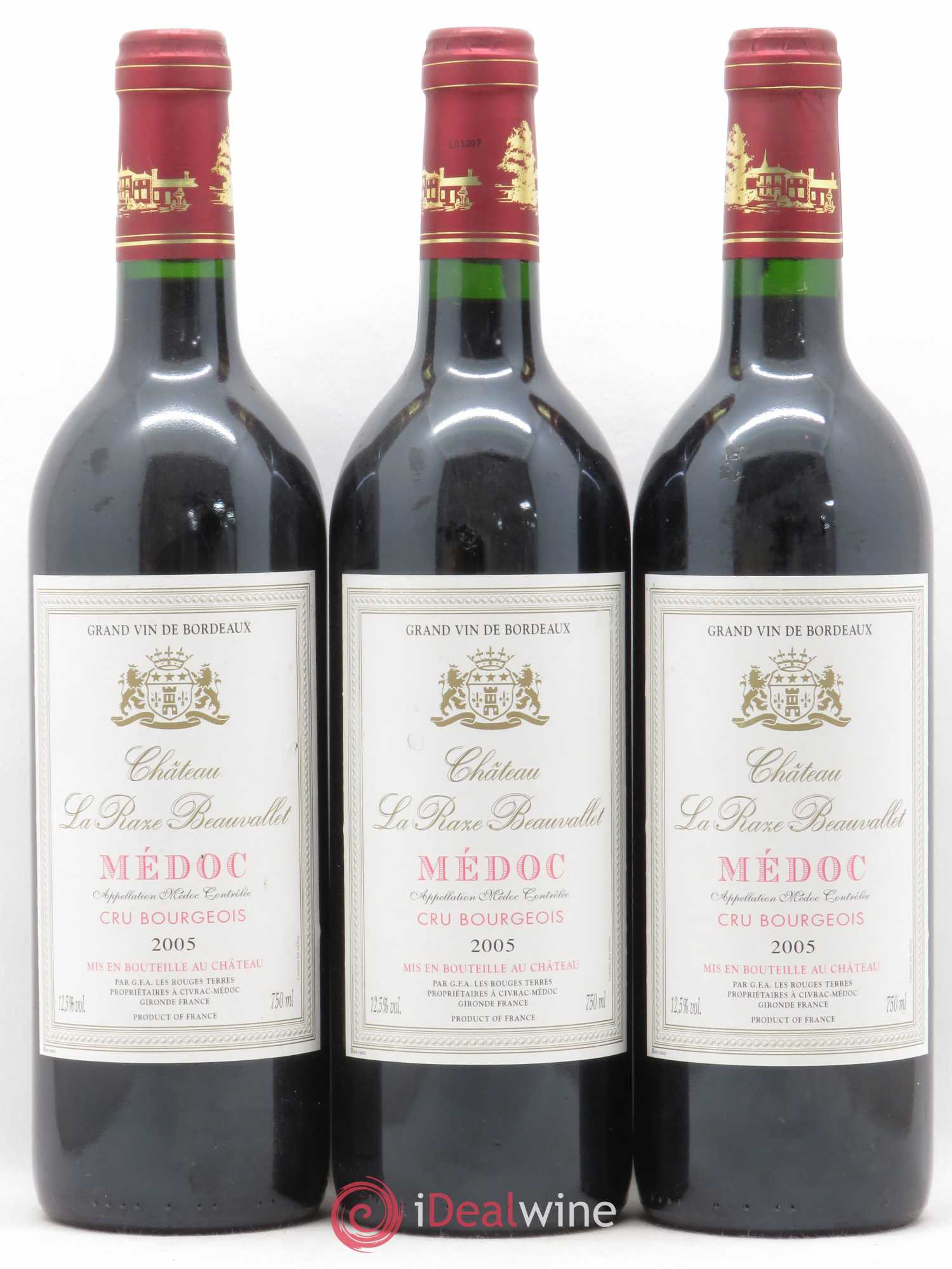 Médoc Château La Raze Beauvallet 2005 - Lot de 3 bouteilles - 0