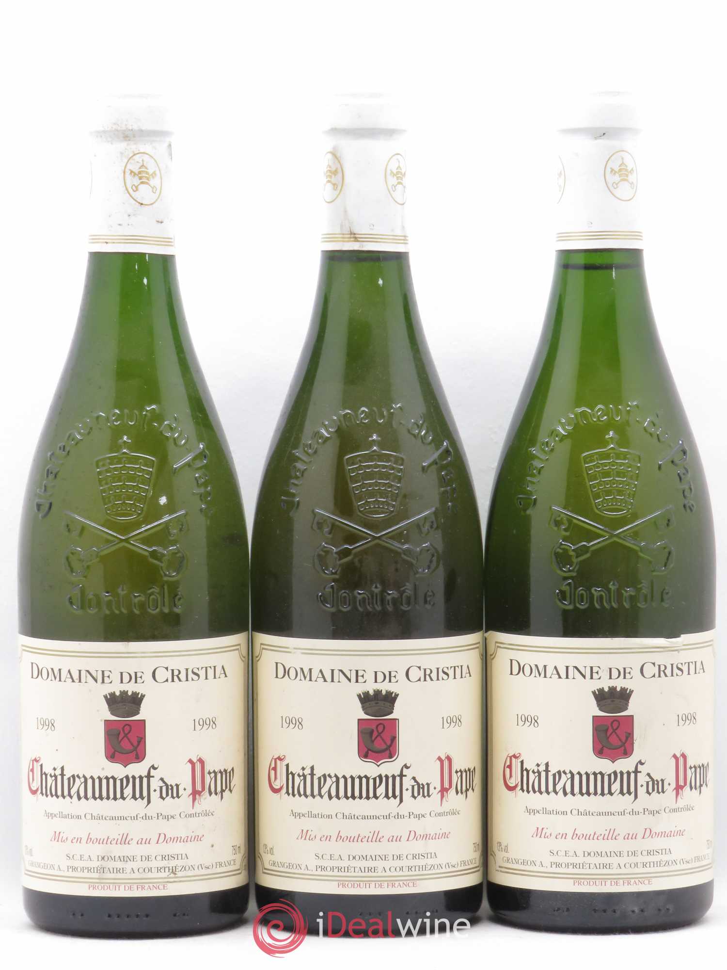 Châteauneuf-du-Pape Domaine de Cristia Baptiste et Dominique Grangeon 1998 - Posten von 3 Flaschen - 0