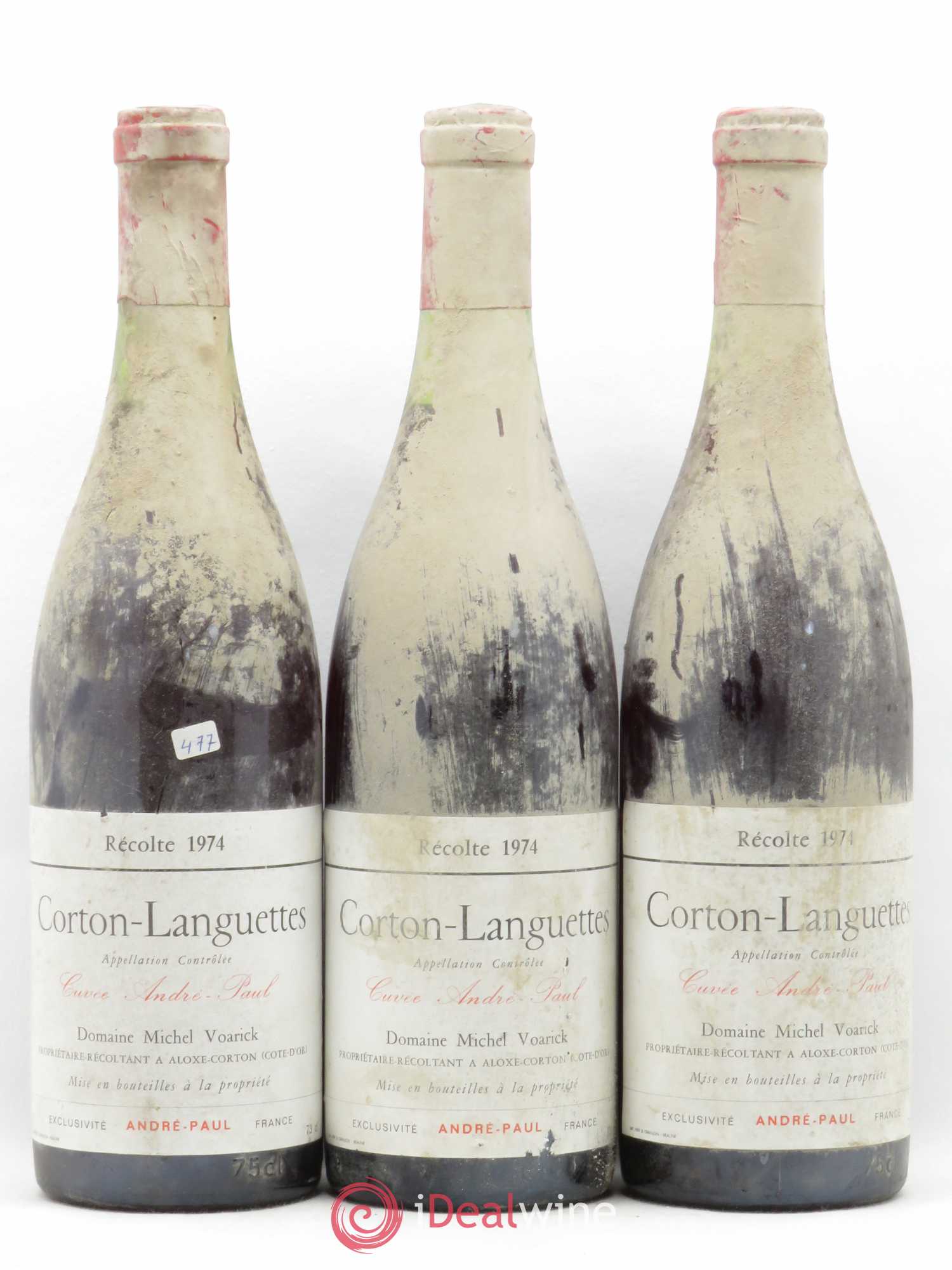 Corton Grand Cru Languettes cuvée Andre Paul Michel Voarick 1974 - Posten von 3 Flaschen - 0