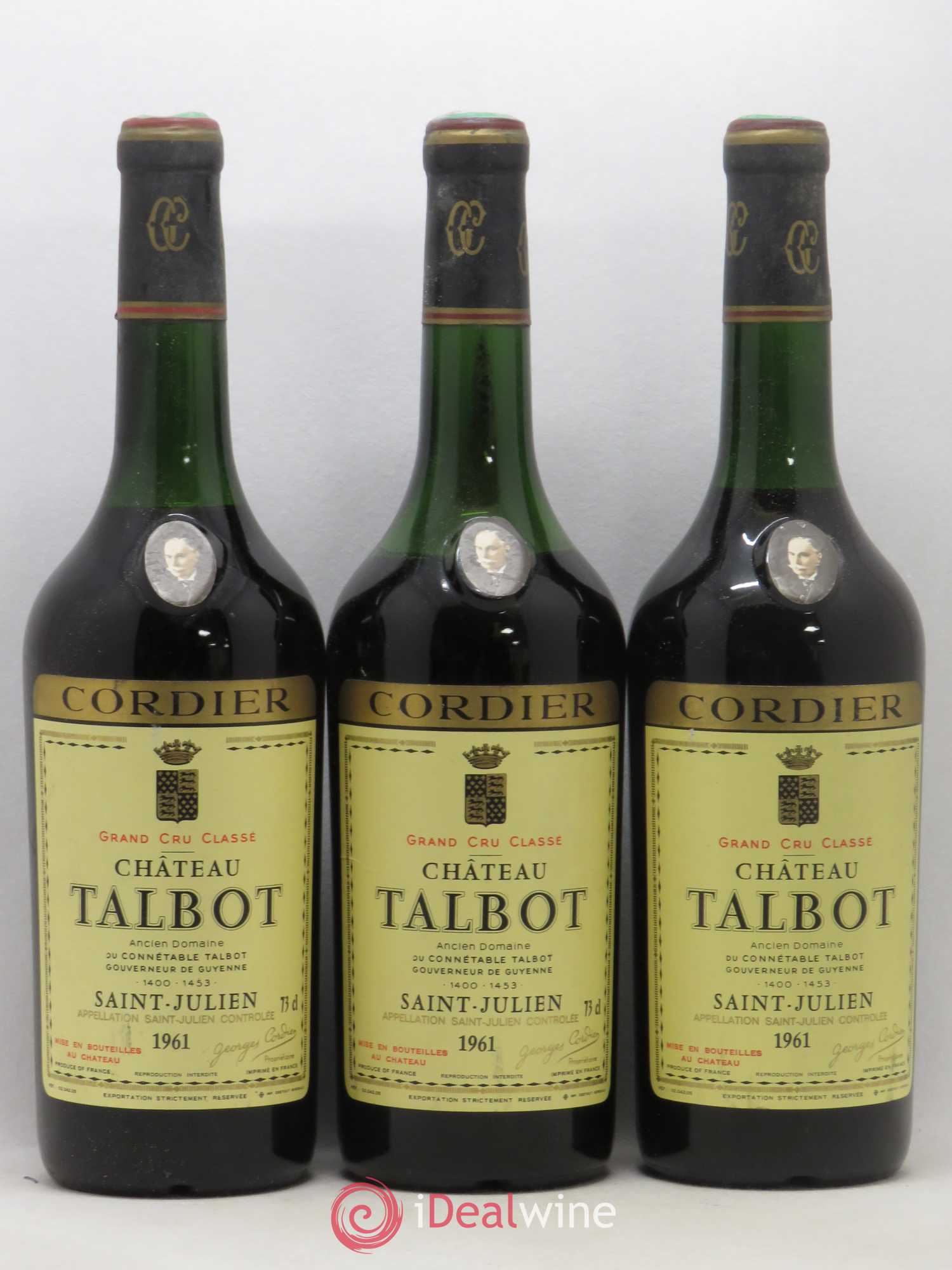 Château Talbot 4ème Grand Cru Classé 1961 - Lot de 3 bouteilles - 0