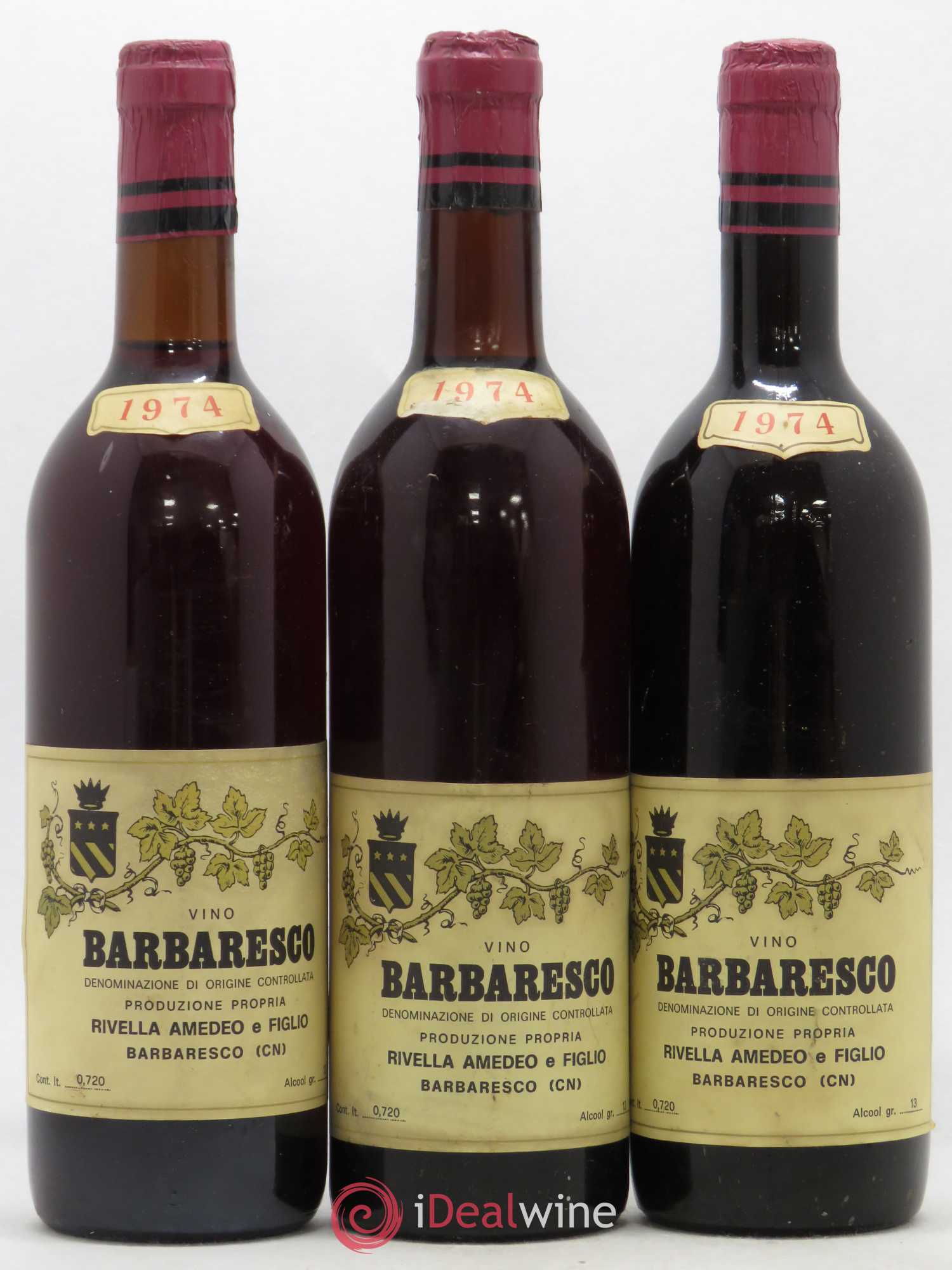 Barbaresco DOCG Rivella Amedeo e Figlio 1974 - Lot de 3 bouteilles - 0
