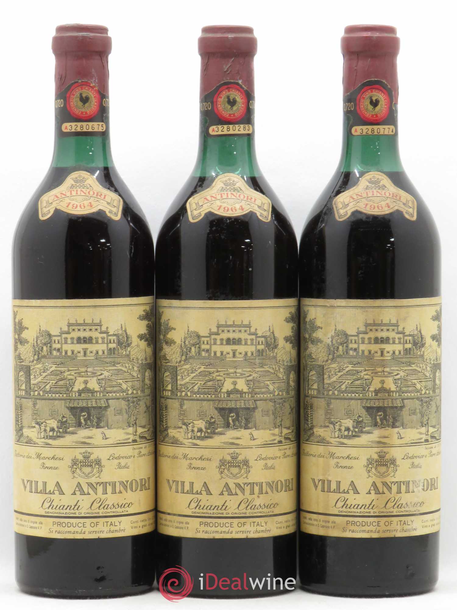 Chianti Classico DOCG Riserva Tenuta Tignanello - Marchesi Antinori Villa Antinori 1964 - Lot de 3 bouteilles - 0