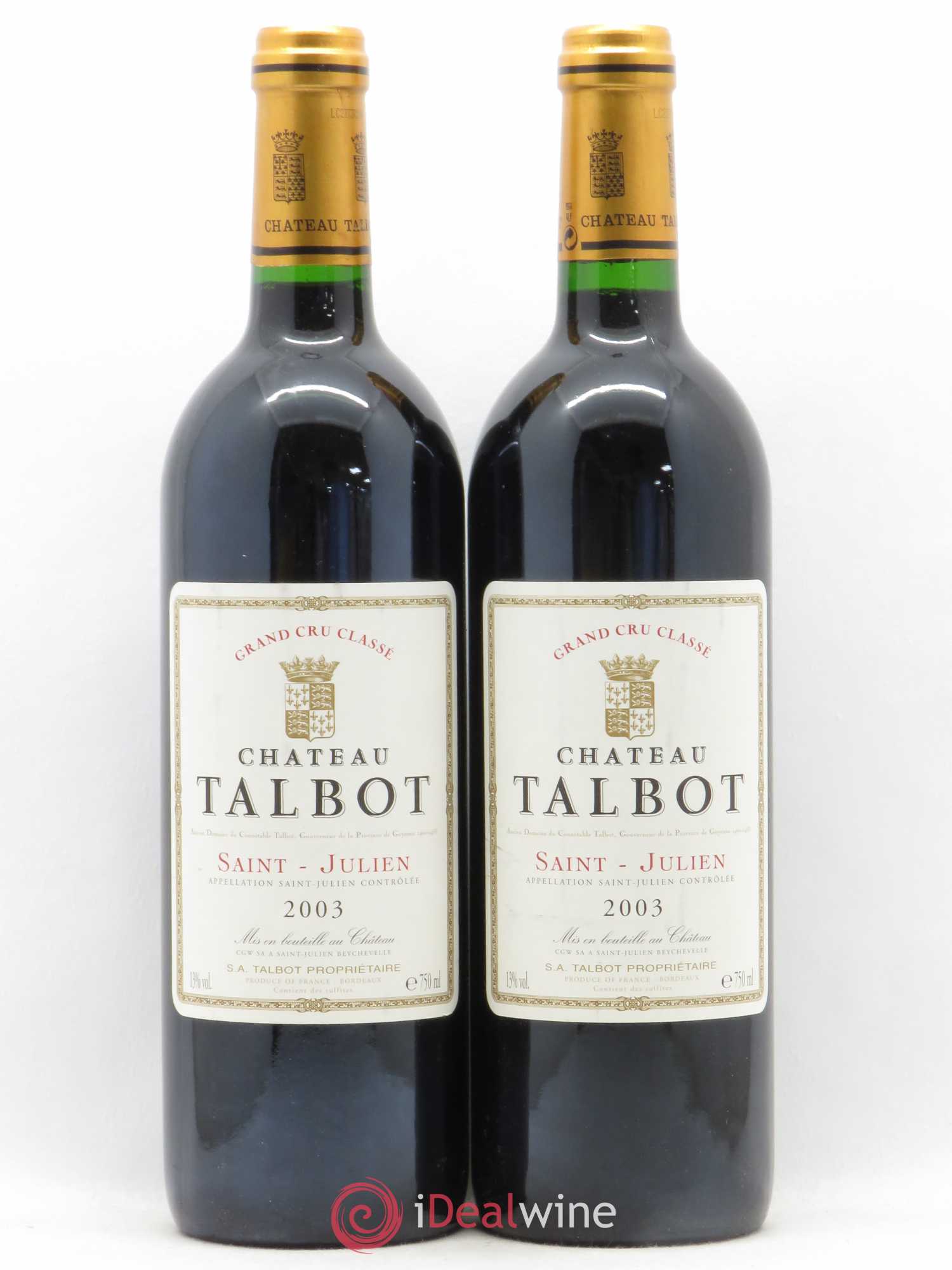 Château Talbot 4ème Grand Cru Classé 2003 - Lot de 2 bouteilles - 0