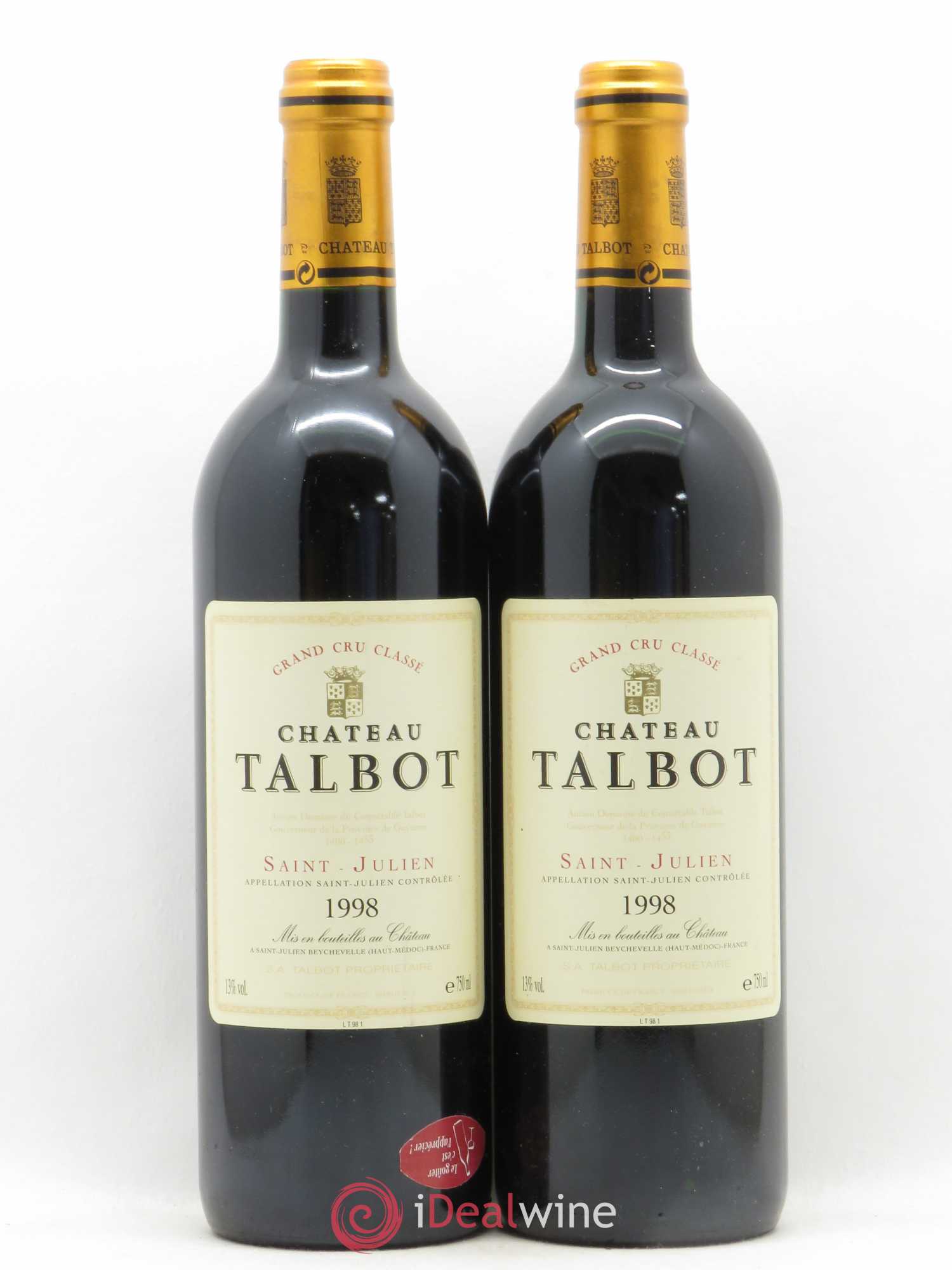 Château Talbot 4ème Grand Cru Classé 1998 - Lot de 2 bouteilles - 0