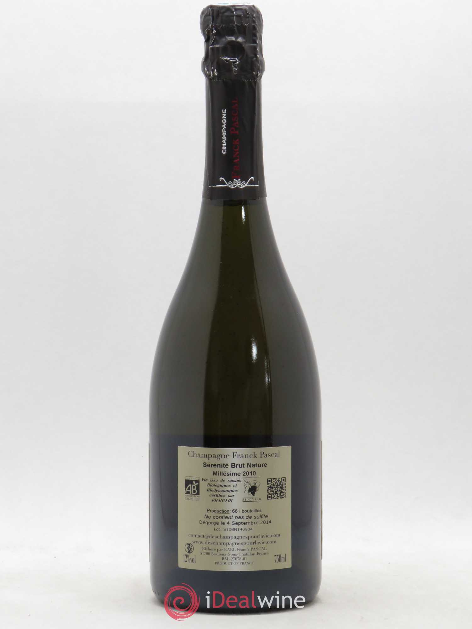 Champagne Brut Nature Sérénité Franck Pascal 2010 - Lot de 1 bouteille - 1