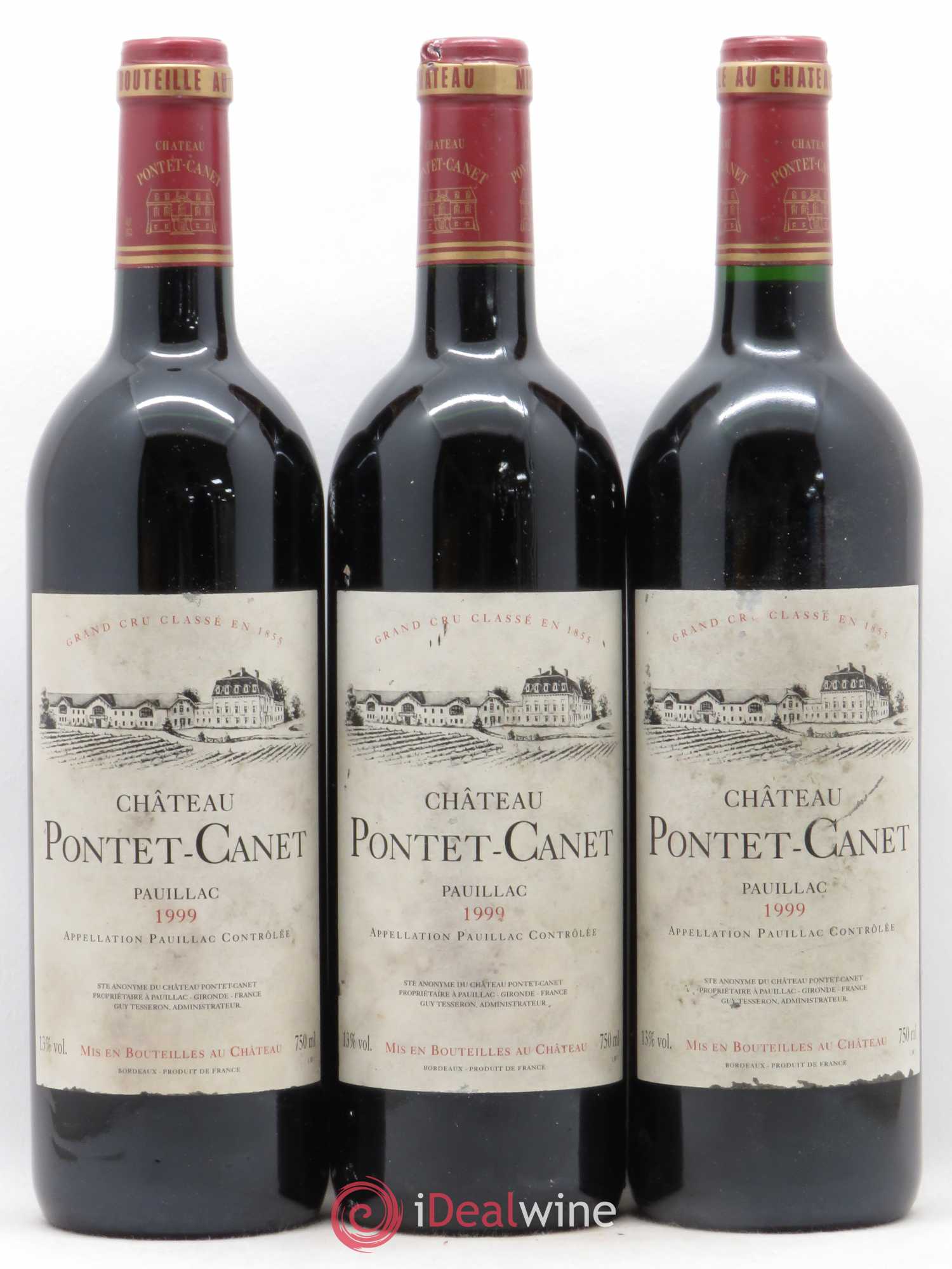 Château Pontet Canet 5ème Grand Cru Classé 1999 - Lot de 3 bouteilles - 0