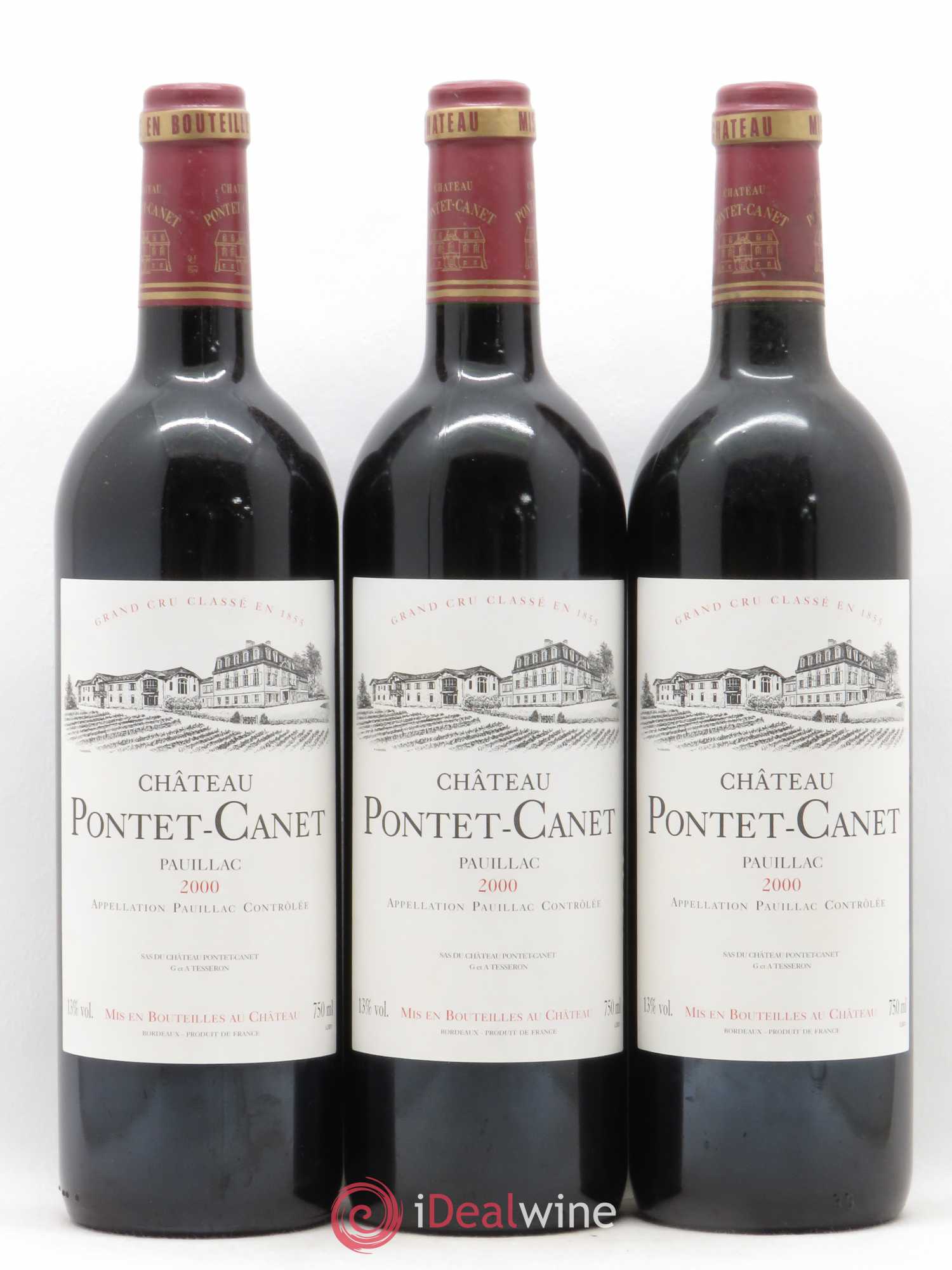 Château Pontet Canet 5ème Grand Cru Classé 2000 - Lot de 3 bouteilles - 0