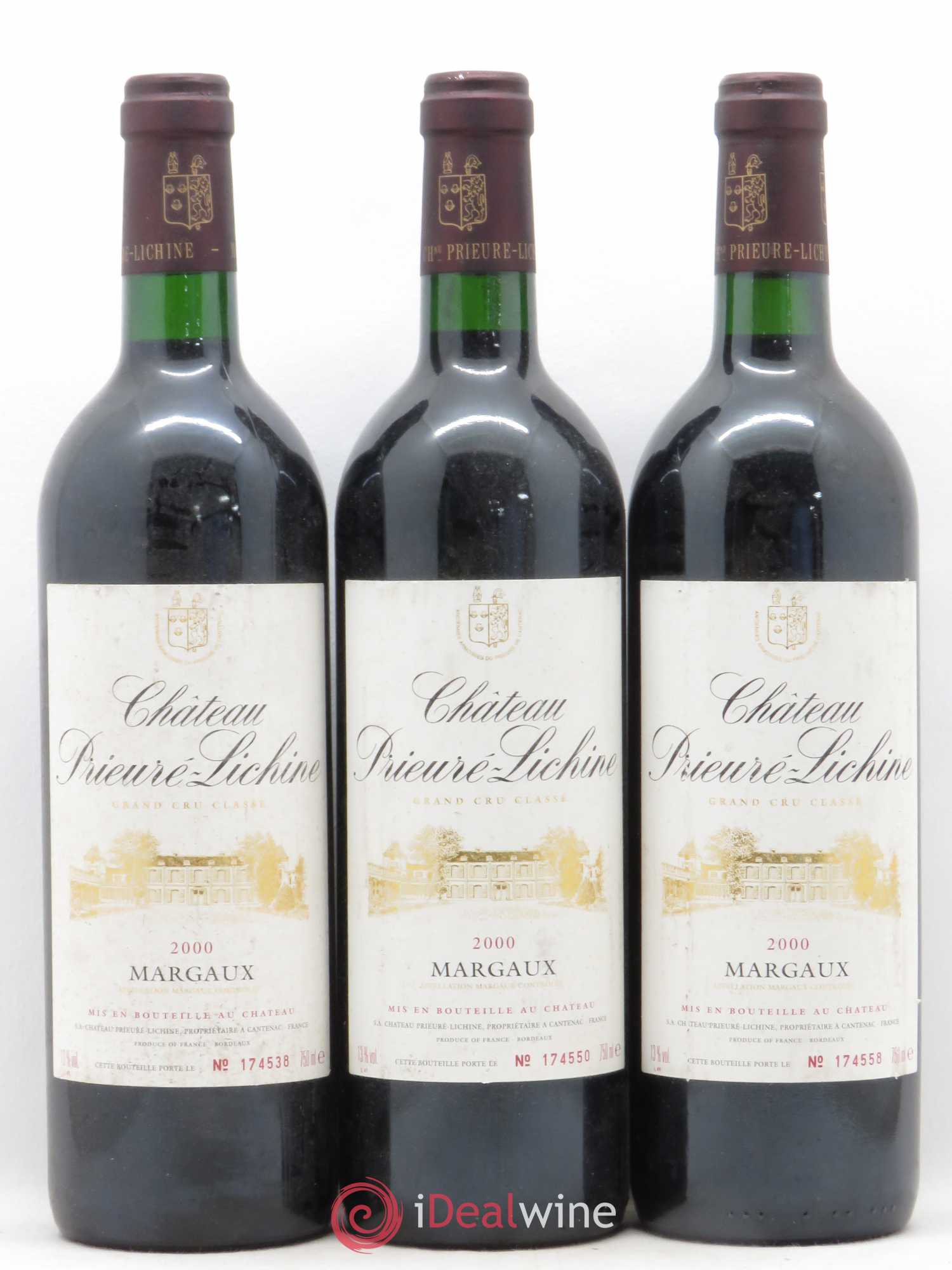 Château Prieuré Lichine 4ème Grand Cru Classé 2000 - Lot de 3 bouteilles - 0