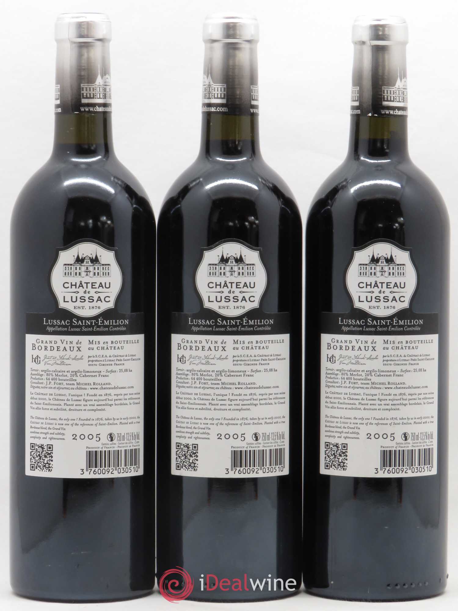 Lussac Saint-Émilion Château de Lussac 2005 - Posten von 3 Flaschen - 1