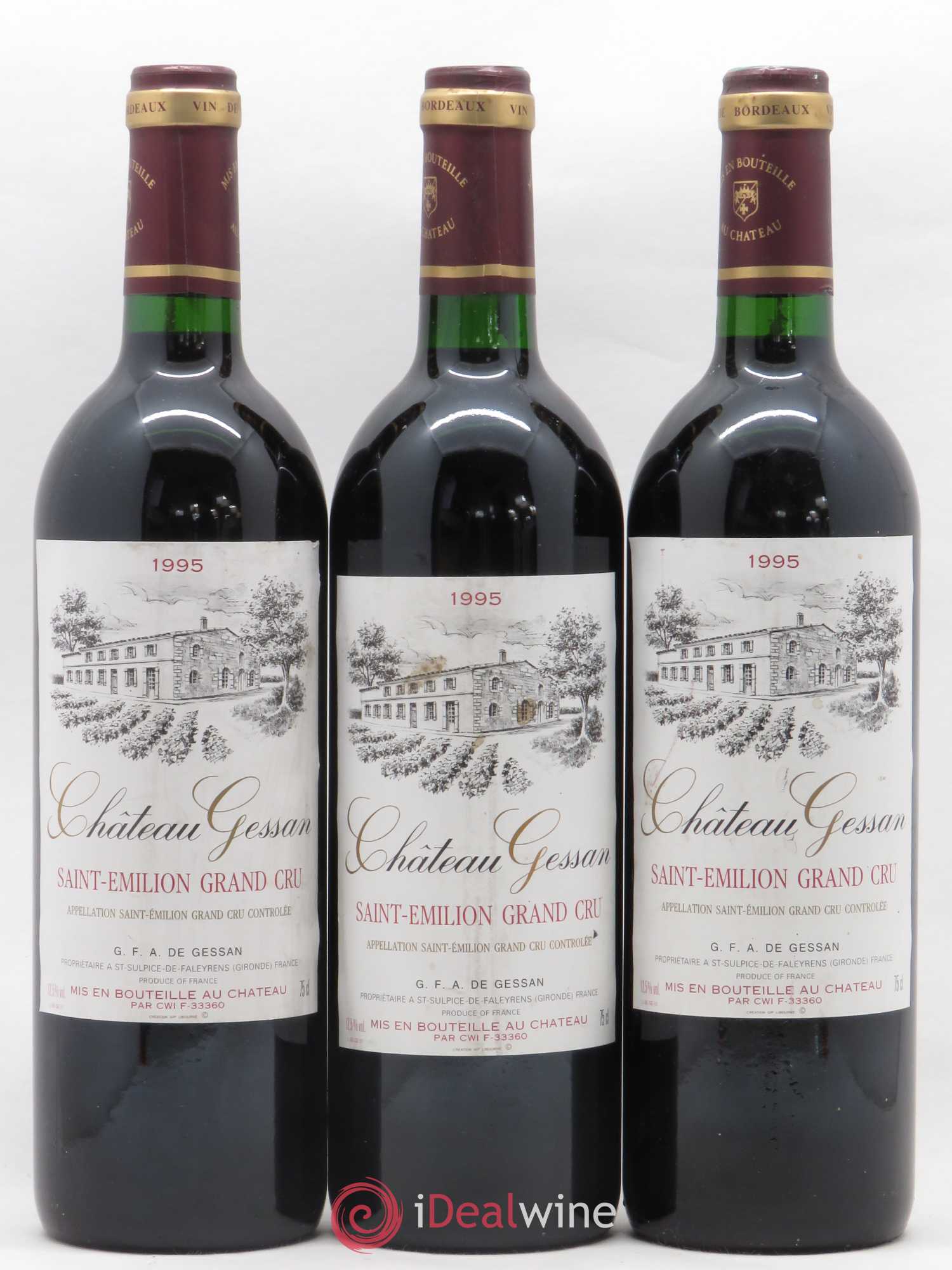 Saint-Émilion Grand Cru Château Gessan 1995 - Lot de 3 bouteilles - 0