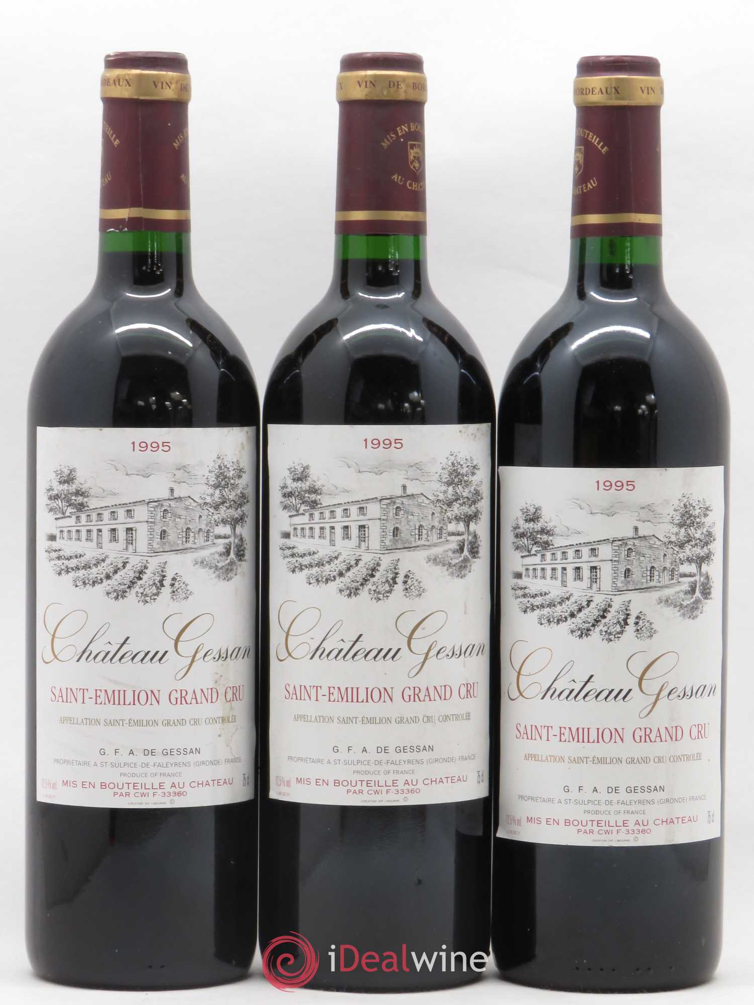Saint-Émilion Grand Cru Château Gessan 1995 - Lot de 3 bouteilles - 0