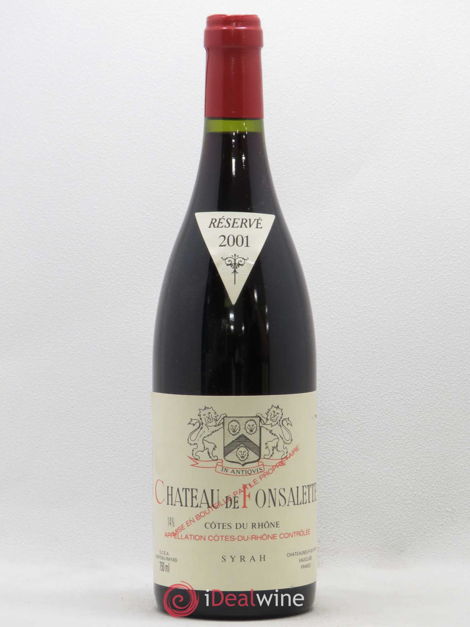 Côtes-du-Rhône Cuvée Syrah Château de Fonsalette 2001 - Lot de 1 bouteille - 0