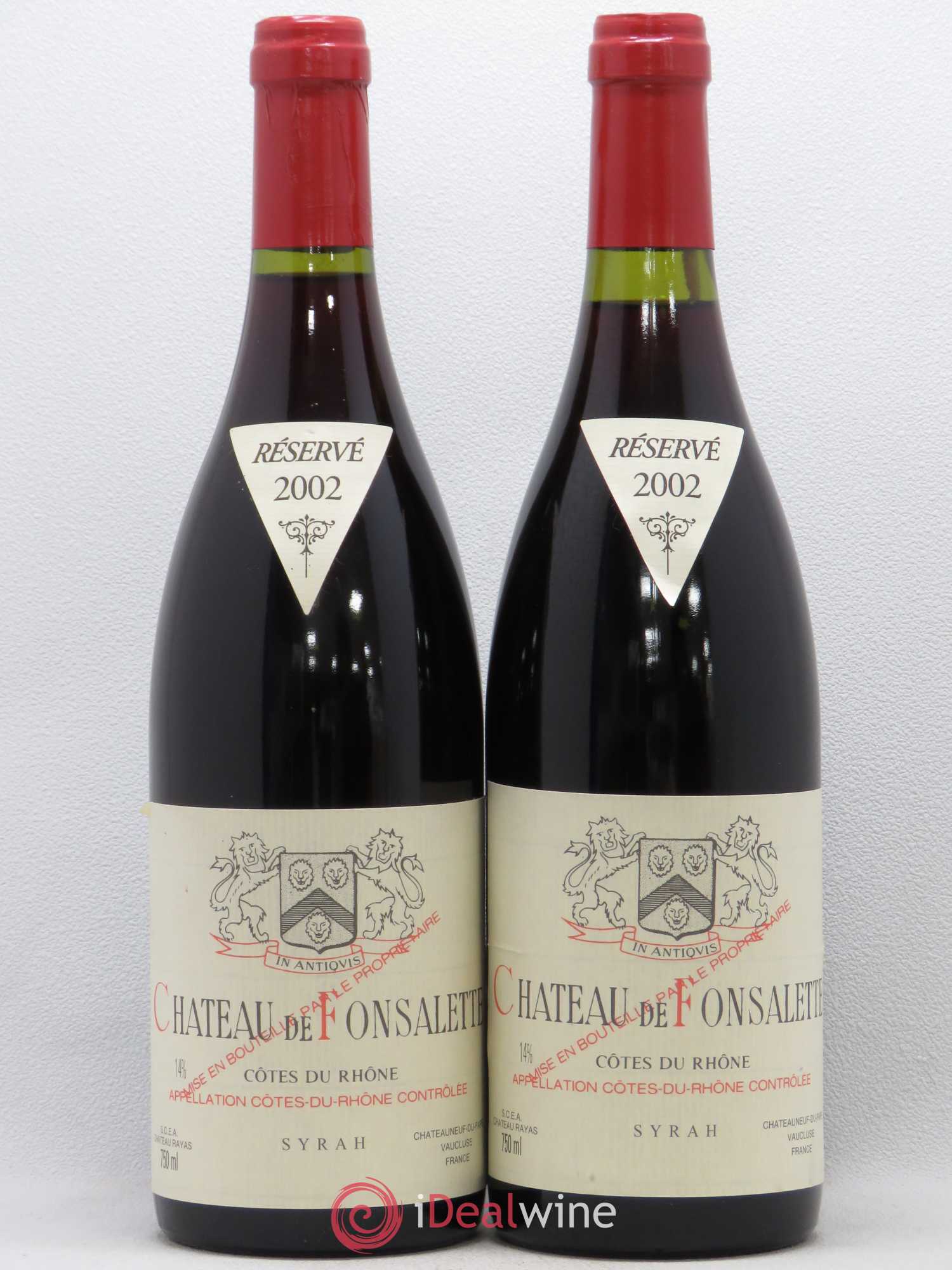 Côtes-du-Rhône Cuvée Syrah Château de Fonsalette 2002 - Lot de 2 bouteilles - 0