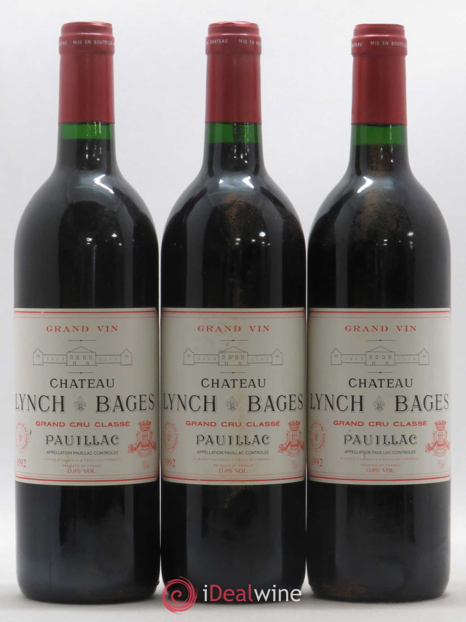 Château Lynch Bages 5ème Grand Cru Classé 1992 - Lot de 3 bouteilles - 0