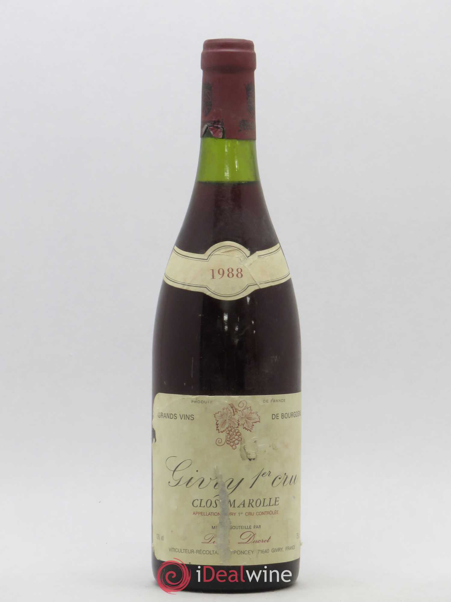 Givry 1er Cru Clos Marolle Pierre Ducret 1988 - Posten von 1 Flasche - 0