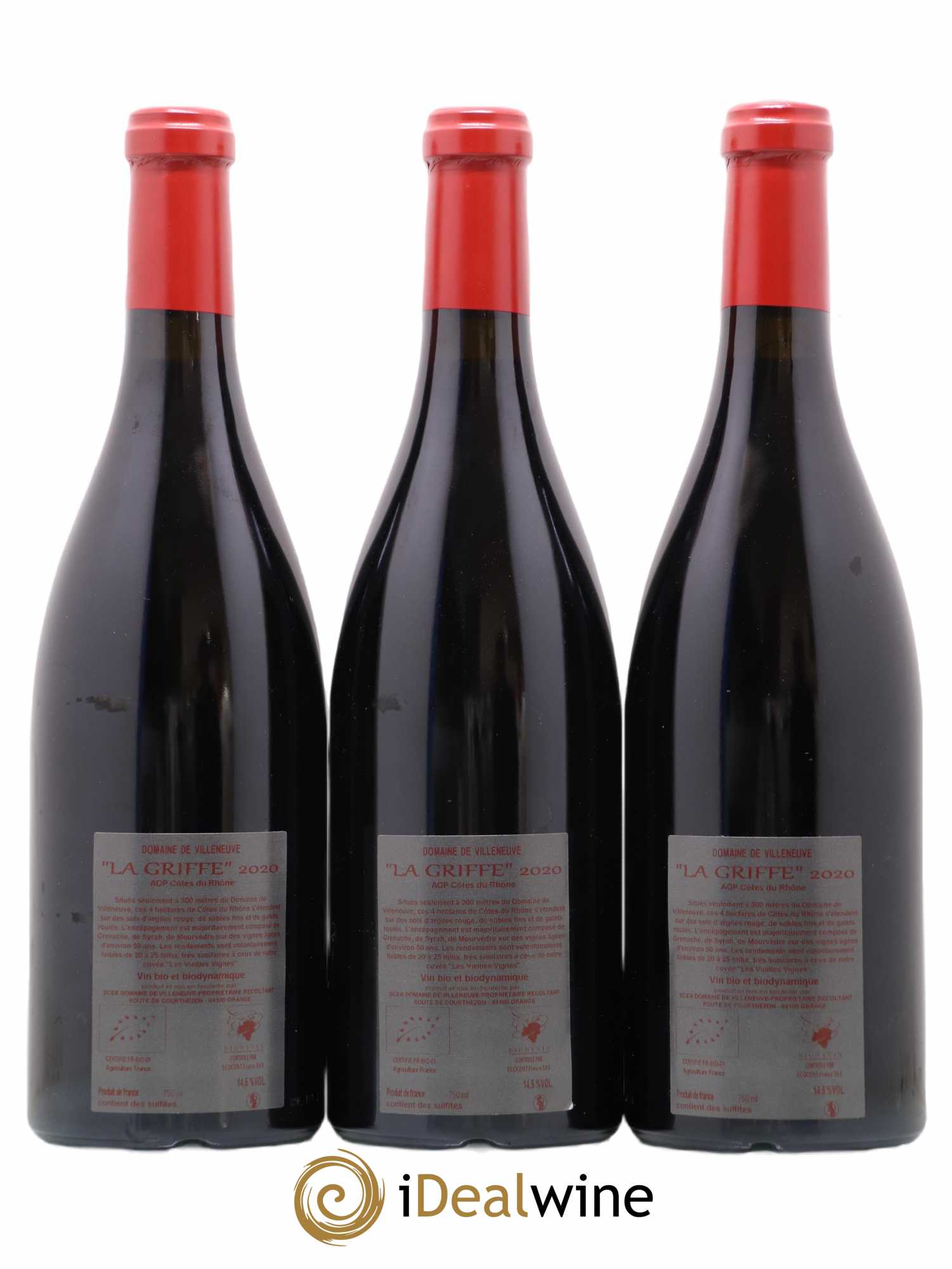 Côtes-du-Rhône La Griffe Domaine de Villeneuve 2020 - Lot de 3 bouteilles - 1