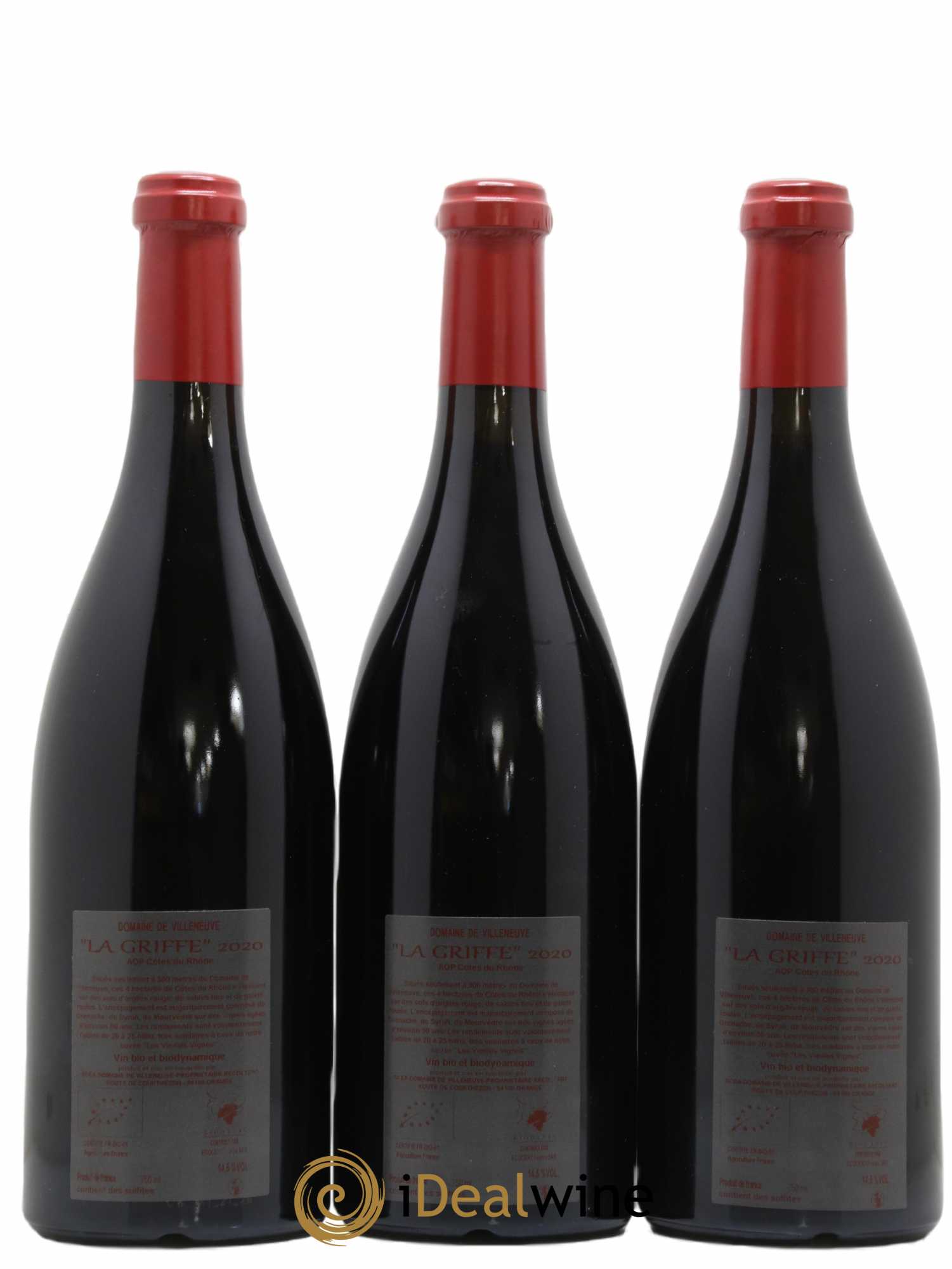 Côtes-du-Rhône La Griffe Domaine de Villeneuve 2020 - Lot de 3 bouteilles - 1