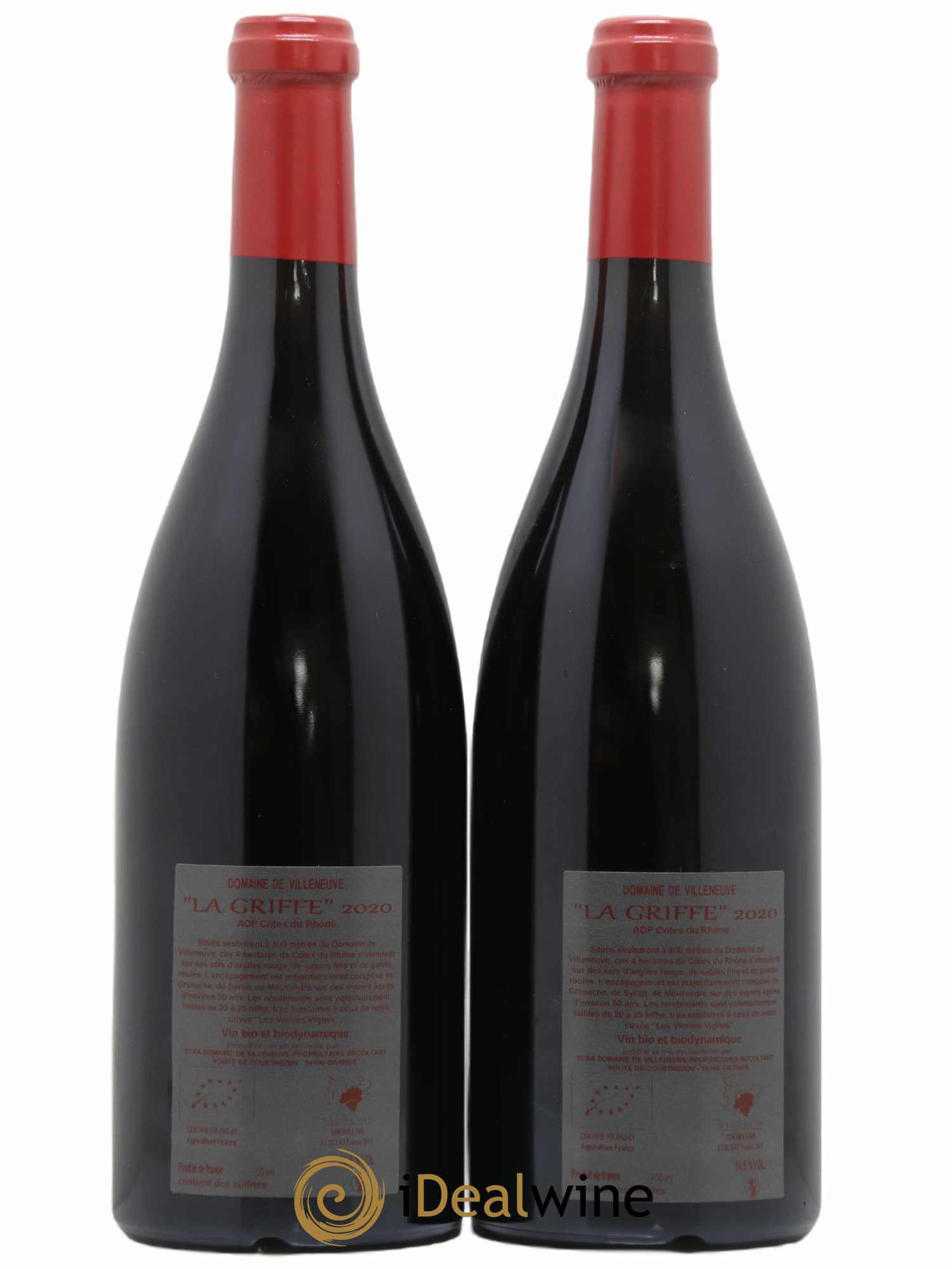 Côtes-du-Rhône La Griffe Domaine de Villeneuve 2020 - Lot de 2 bouteilles - 1