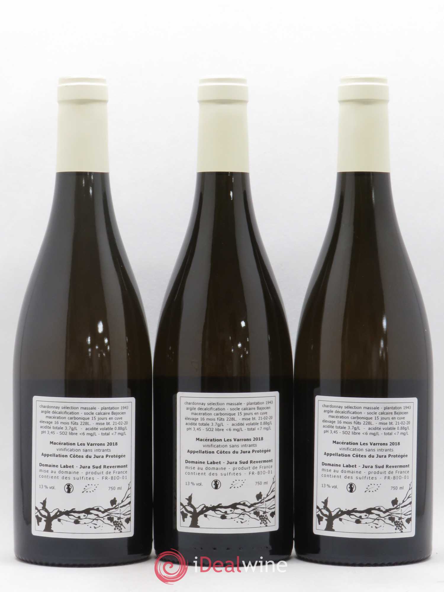 Côtes du Jura Chardonnay Les Varrons Romain - Julien - Charline Labet 2018 - Lot de 3 bouteilles - 1