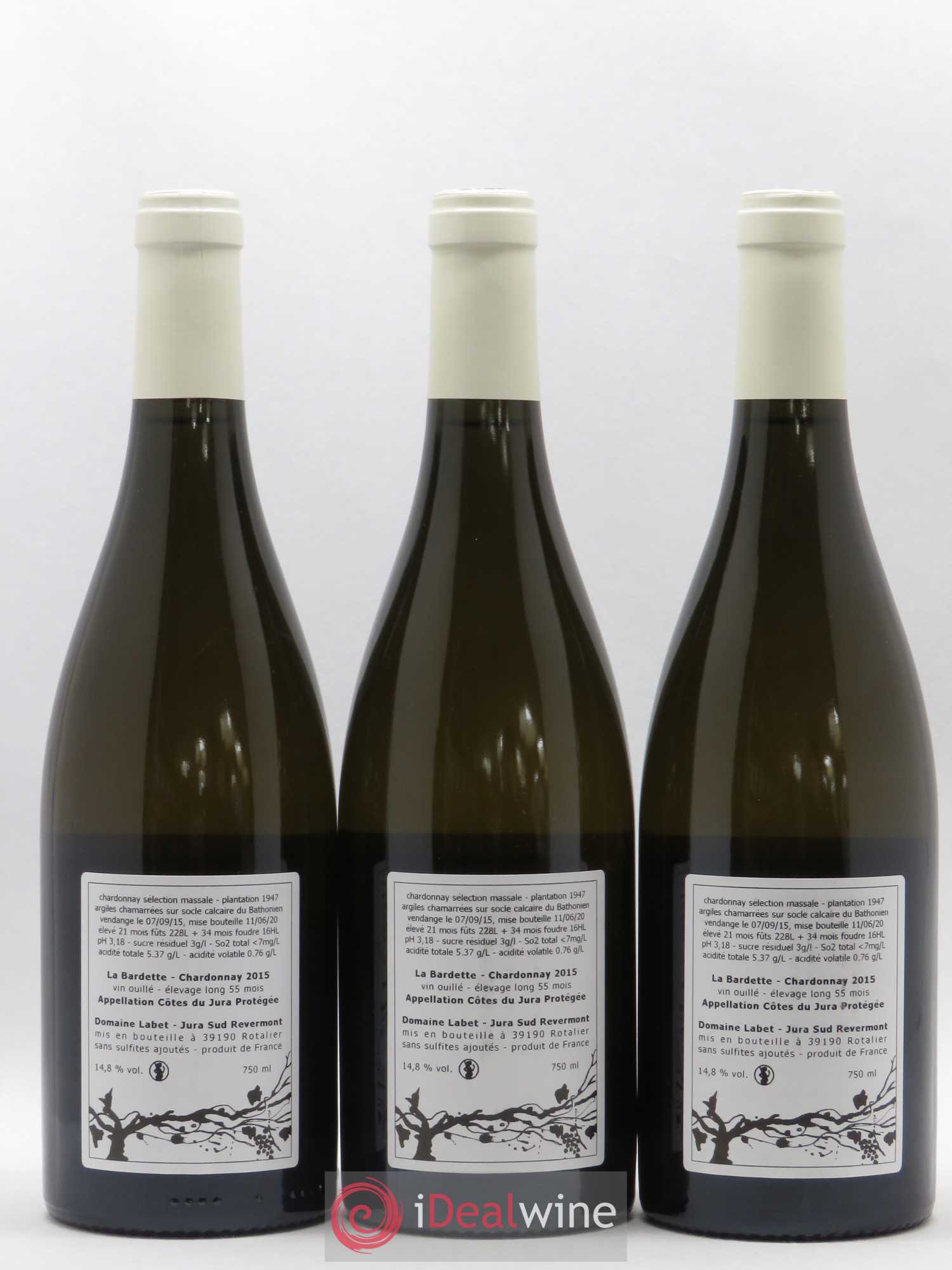 Côtes du Jura Chardonnay La Bardette Romain - Julien - Charline Labet 2015 - Lot de 3 bouteilles - 1