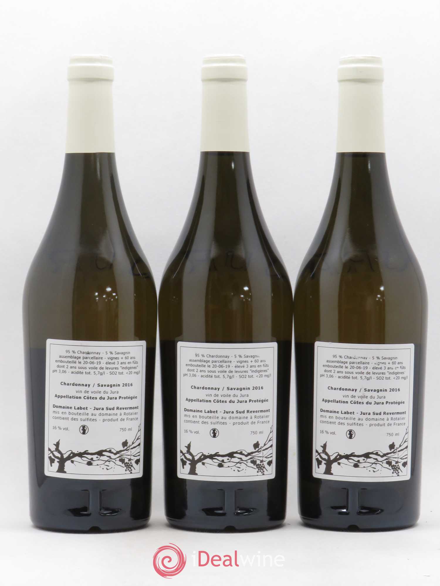 Côtes du Jura Vin de Voile Chardonnay-Savagnin cuvée de garde Romain - Julien - Charline Labet 2016 - Lot de 3 bouteilles - 1