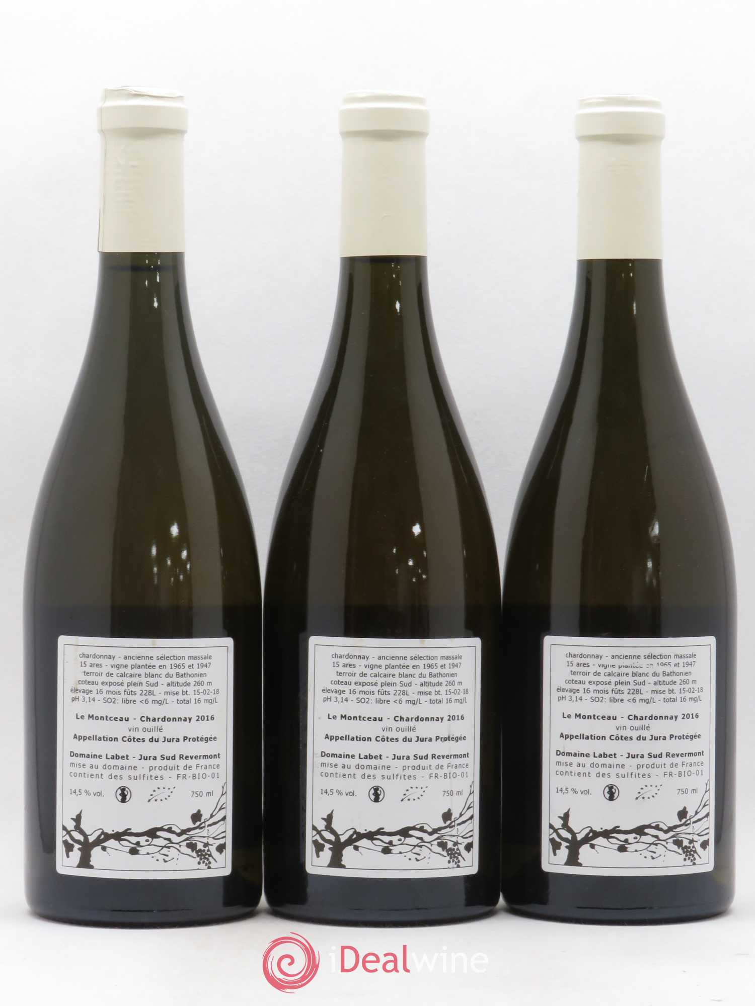 Côtes du Jura Chardonnay Le Montceau Romain - Julien - Charline Labet 2016 - Lot de 3 bouteilles - 1