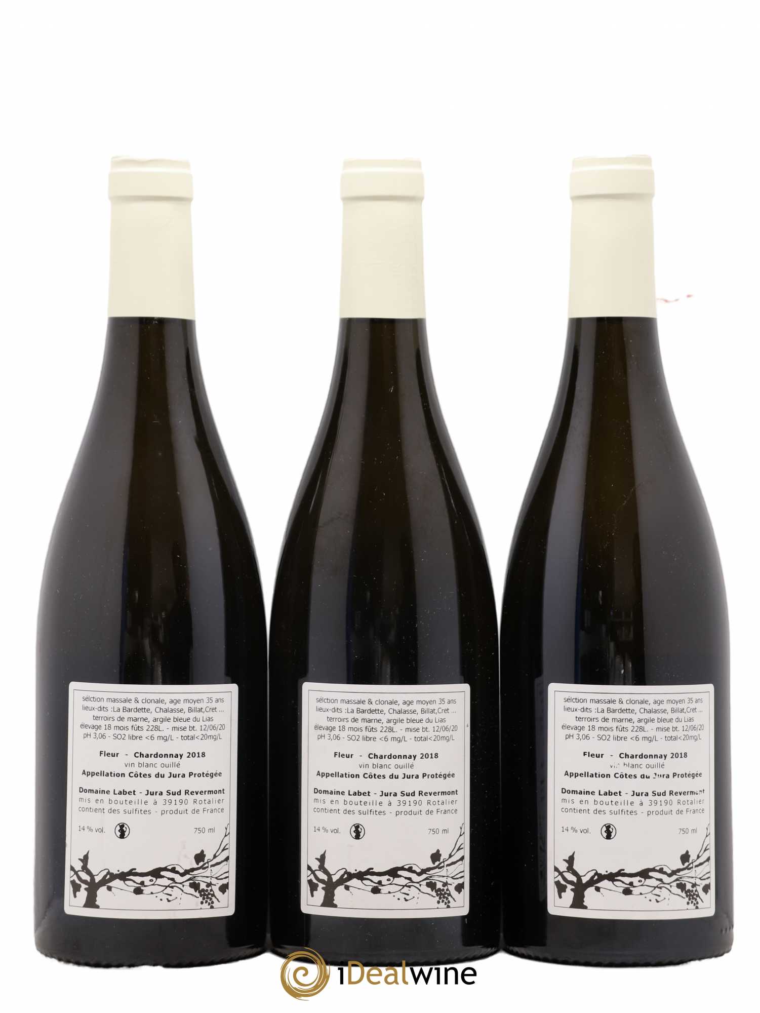 Côtes du Jura Chardonnay Fleur Romain - Julien - Charline Labet 2018 - Lot de 3 bouteilles - 1