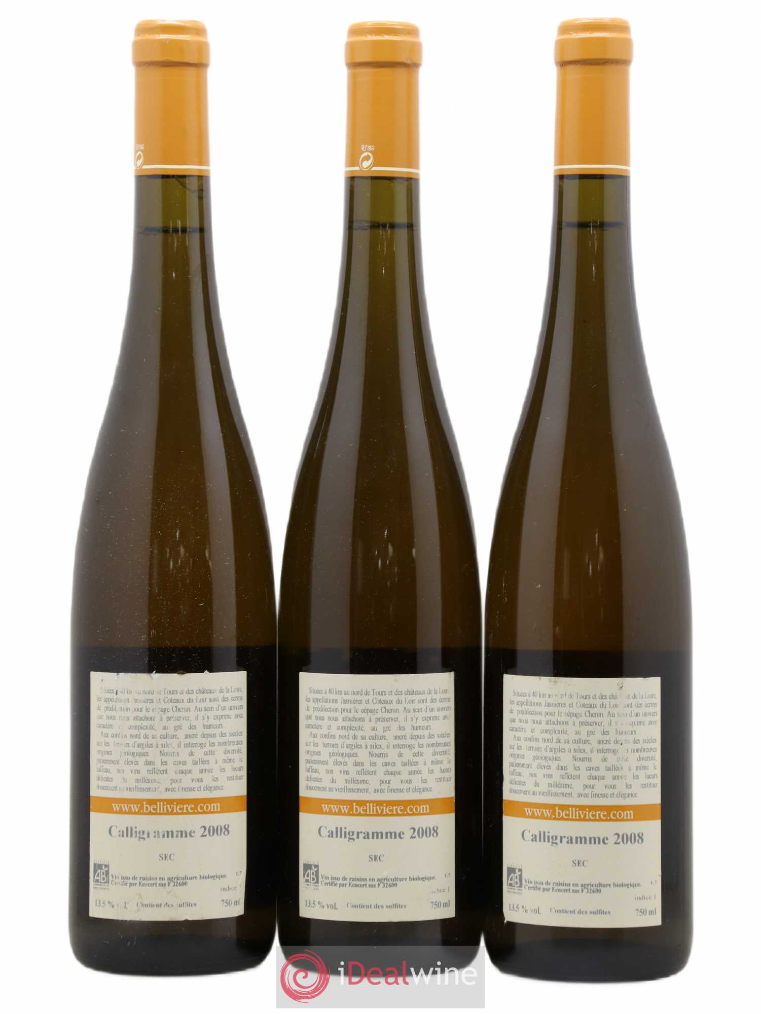 Jasnières Calligramme Domaine de Bellivière 2008 - Lot de 3 bouteilles - 1